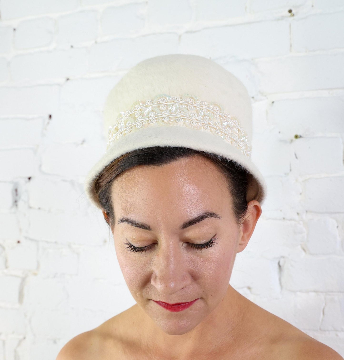 1960s Creme Mohair Bubble Hat | 60s White Mohair High Crown Hat | Jackie O Style | Noreen Fashions