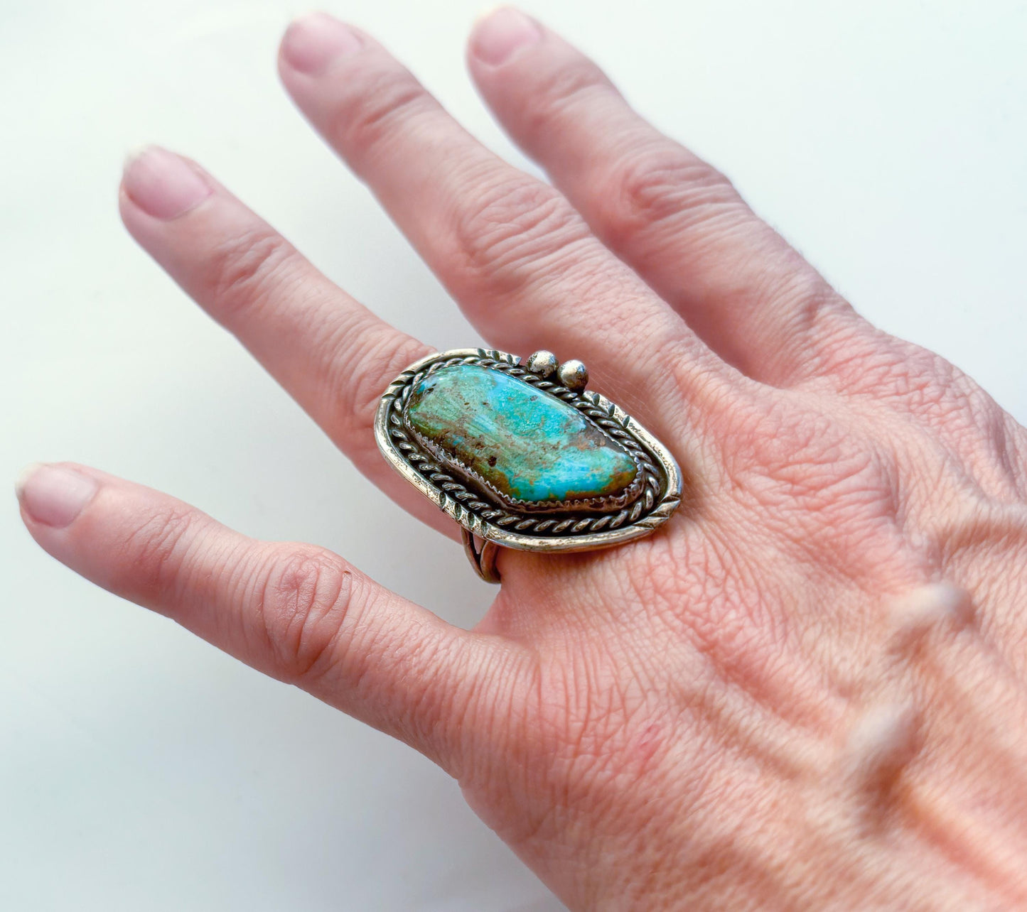 1950s Silver Turquoise Oval Ring, Size 6