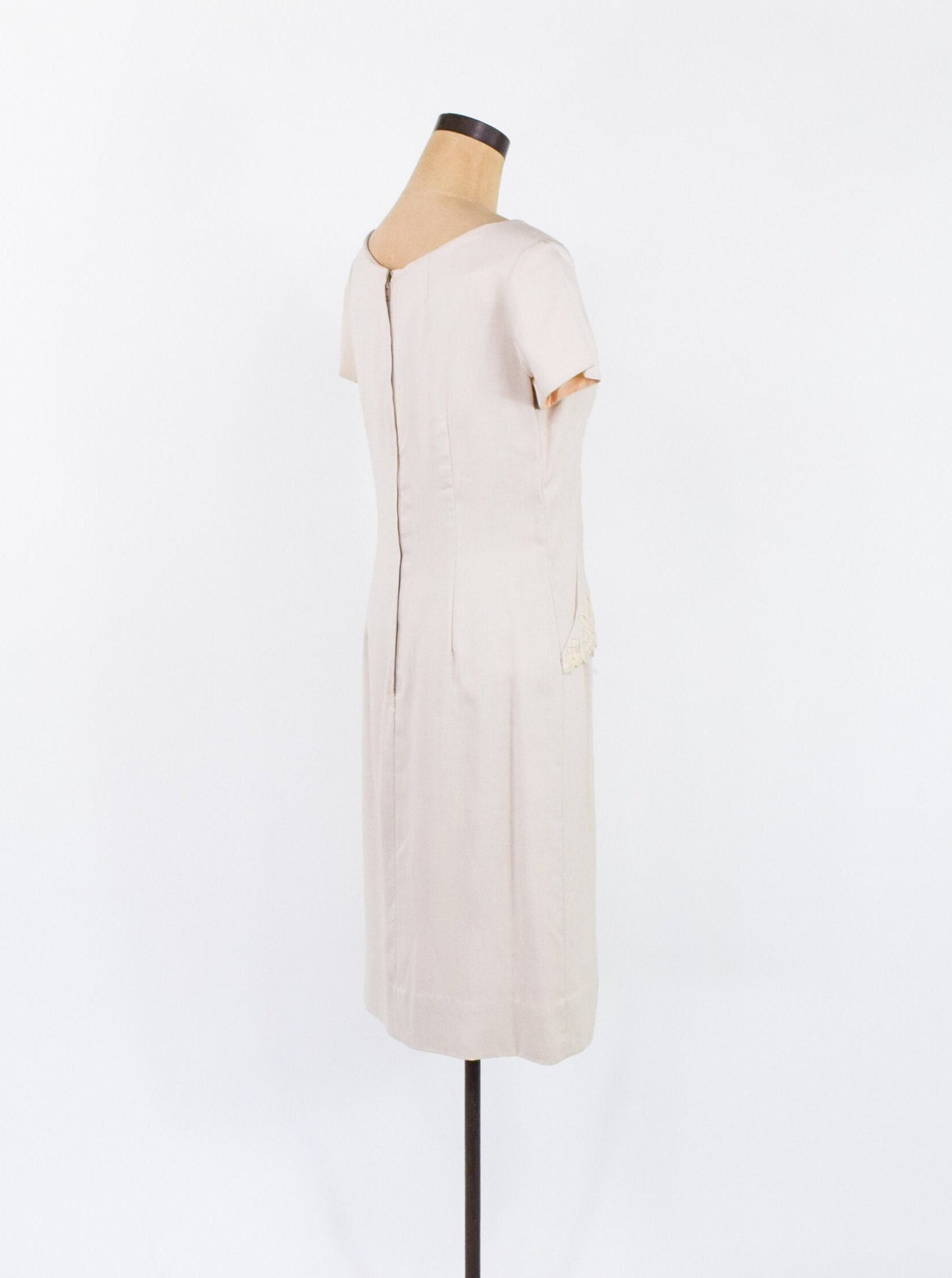 1950s Beige Linen Day Dress, Medium