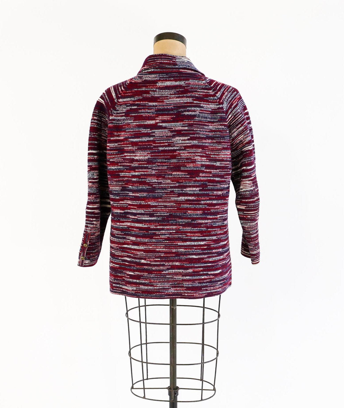 1970s Red Blue Striped Knit Cardigan Jacket by I. Magnin Double, Large