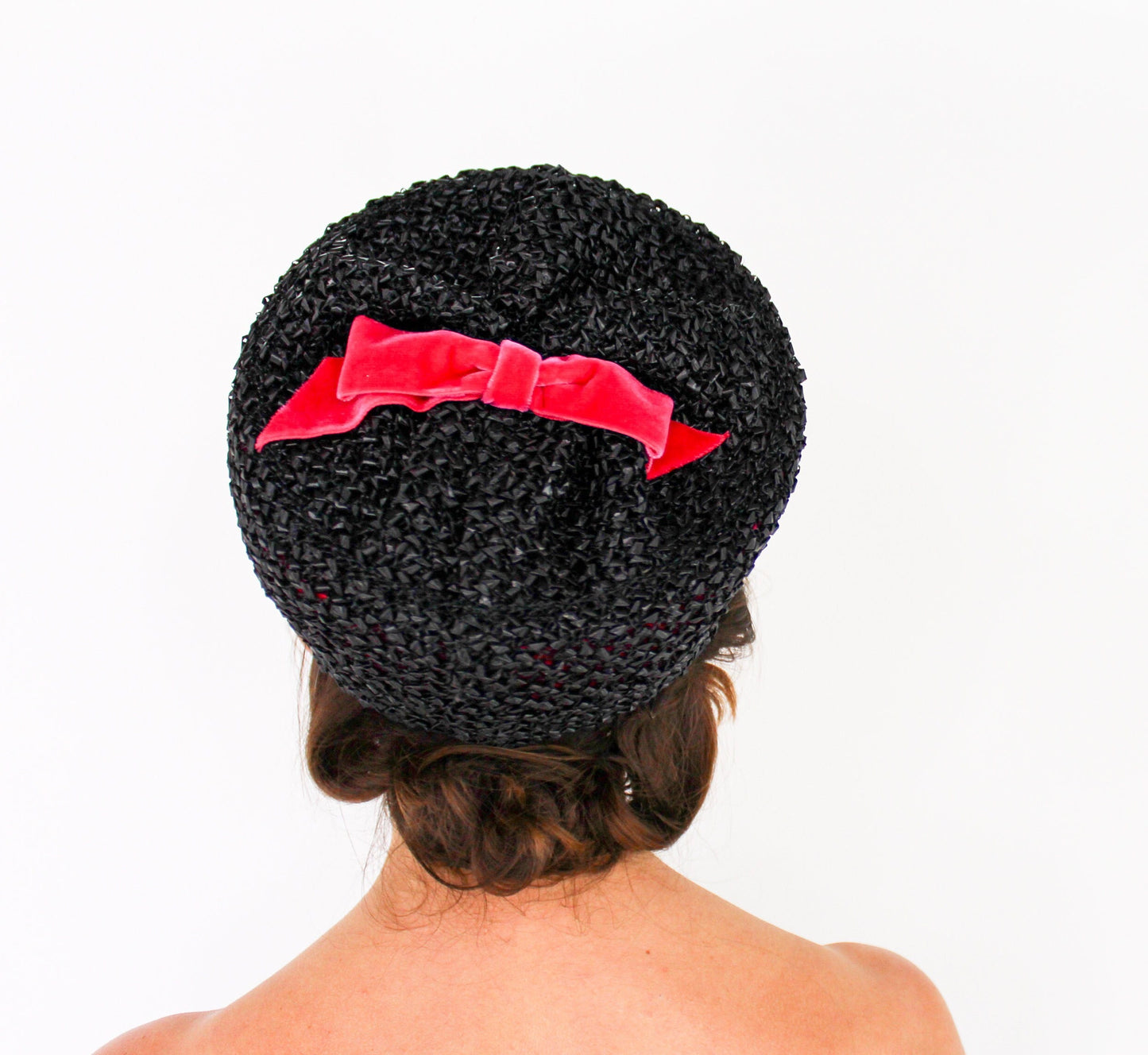 1960s Black Raffia Bubble Hat | Vintage Mod Style