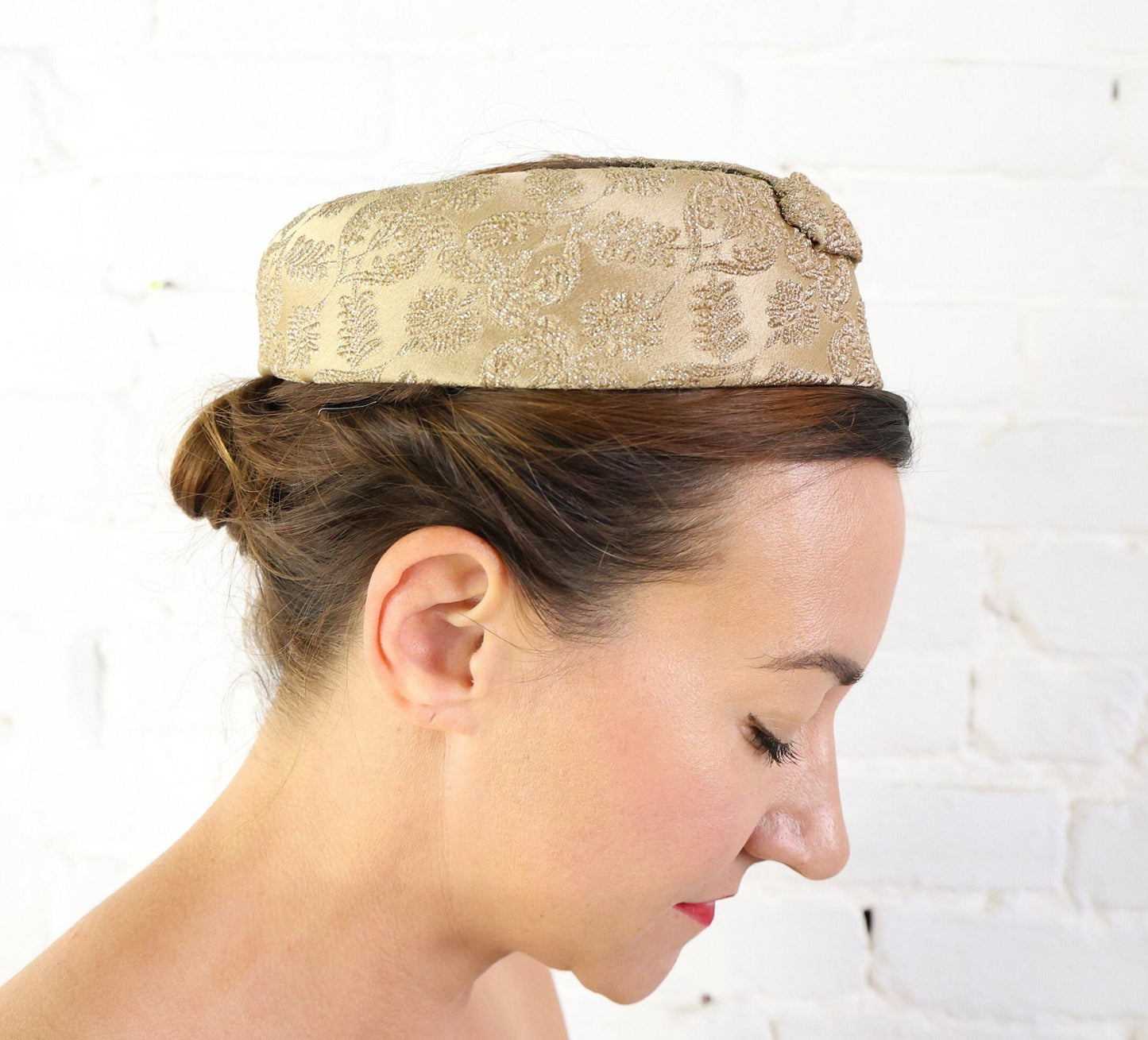 1950s Beige Brocade Ring Fascinator, Cocktail Hat