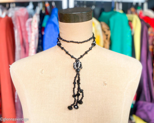 1960s Black Glass  Pendant Necklace | 60s
