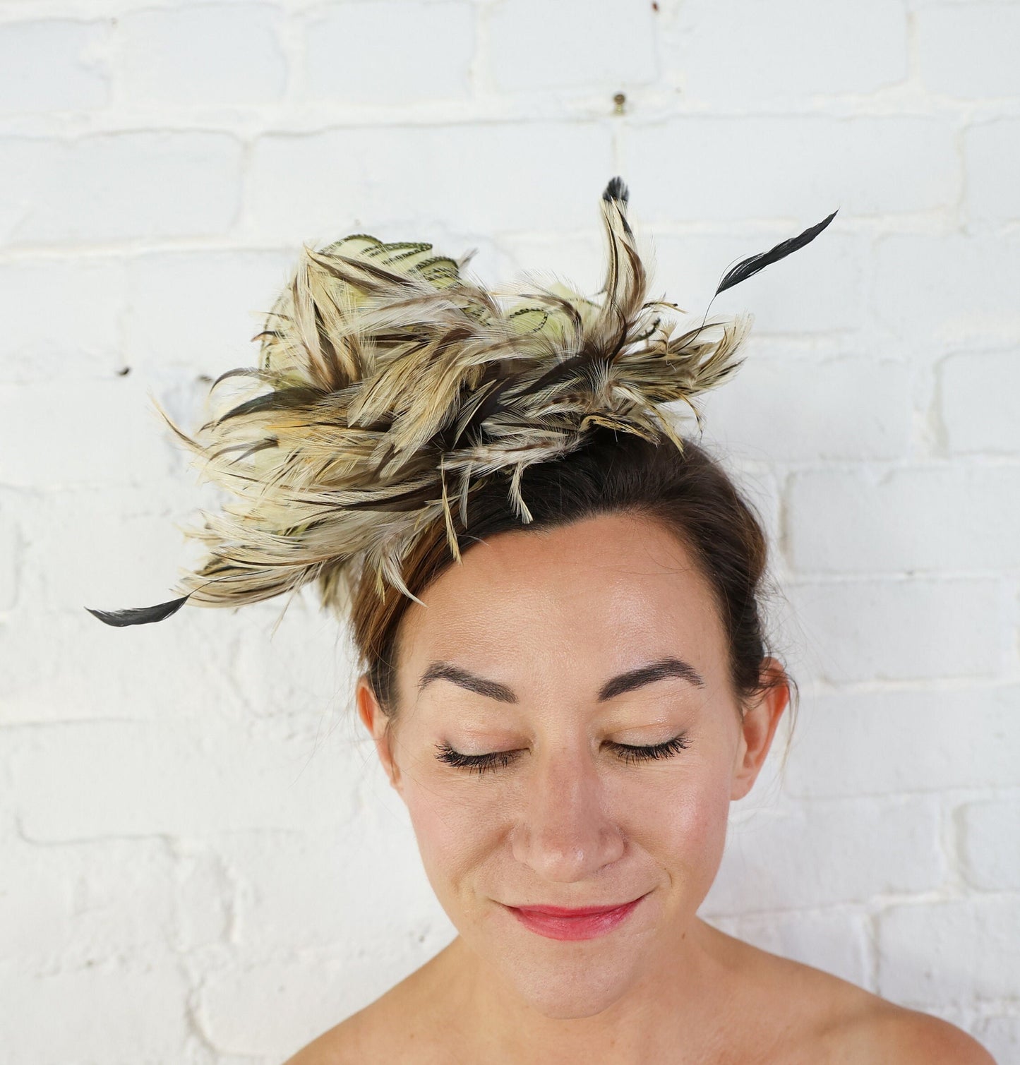 1990s Yellow Feather Fascinator Hat,  Avant Garde Occasion Wear