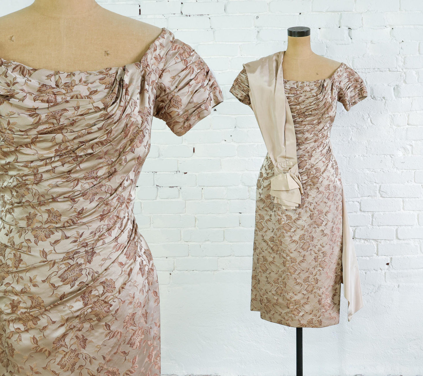 1950s Ceil Chapman Beige Silk Evening Gown, Small