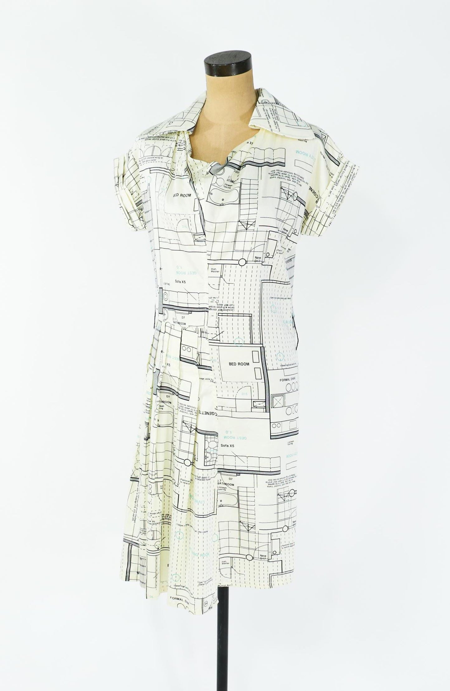 1990s Architect Print Dress | Cotton Sateen, Medium