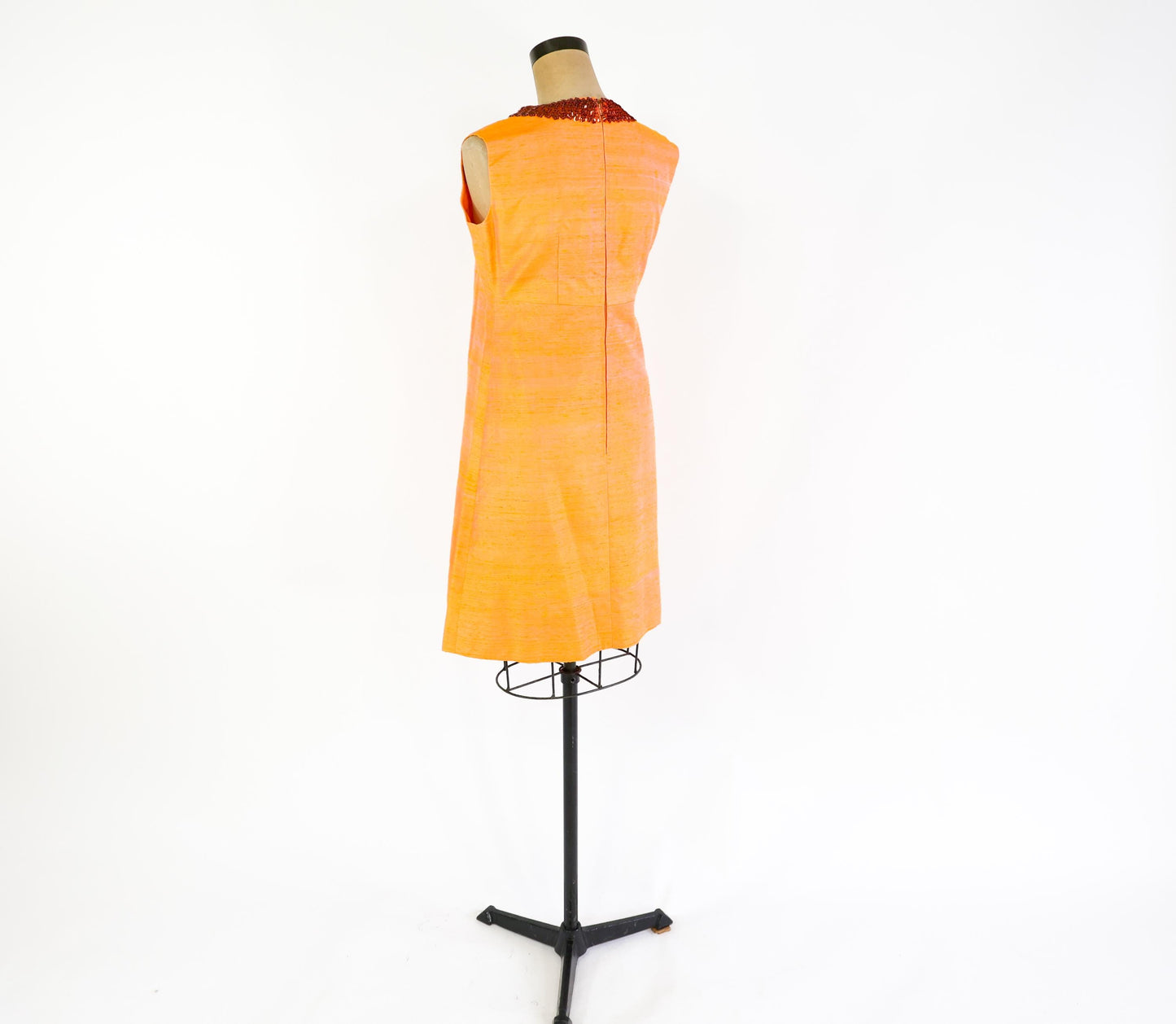 1960s Orange Silk Shift Dress | Sequin Collar, Medium