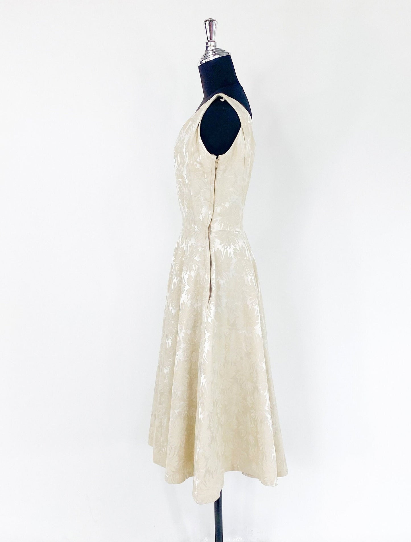 1940s Beige Brocade Cocktail Dress, Short Wedding, Small