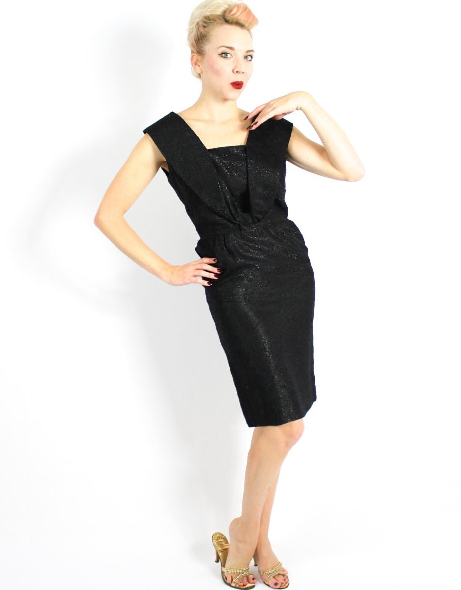 1950s Glittery Black Cocktail Dress, Small