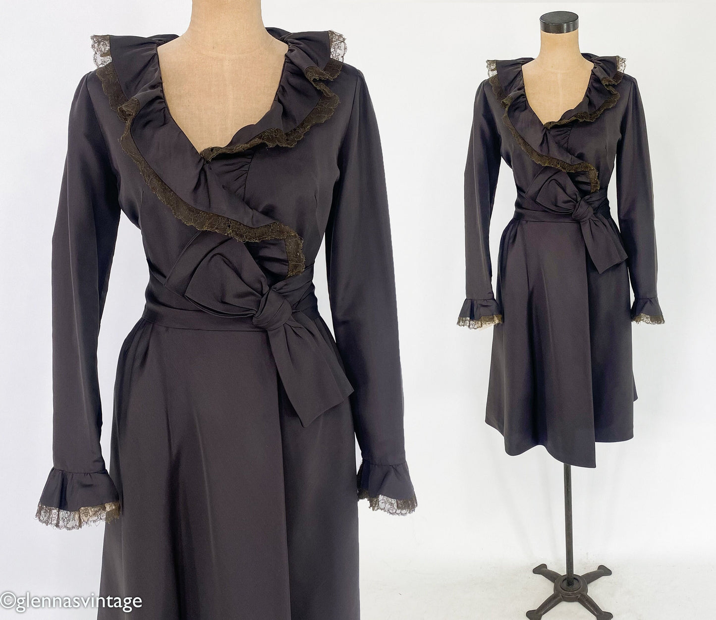 1950s Brown Silk Satin Cocktail Dress, Chester Weinberg, Medium