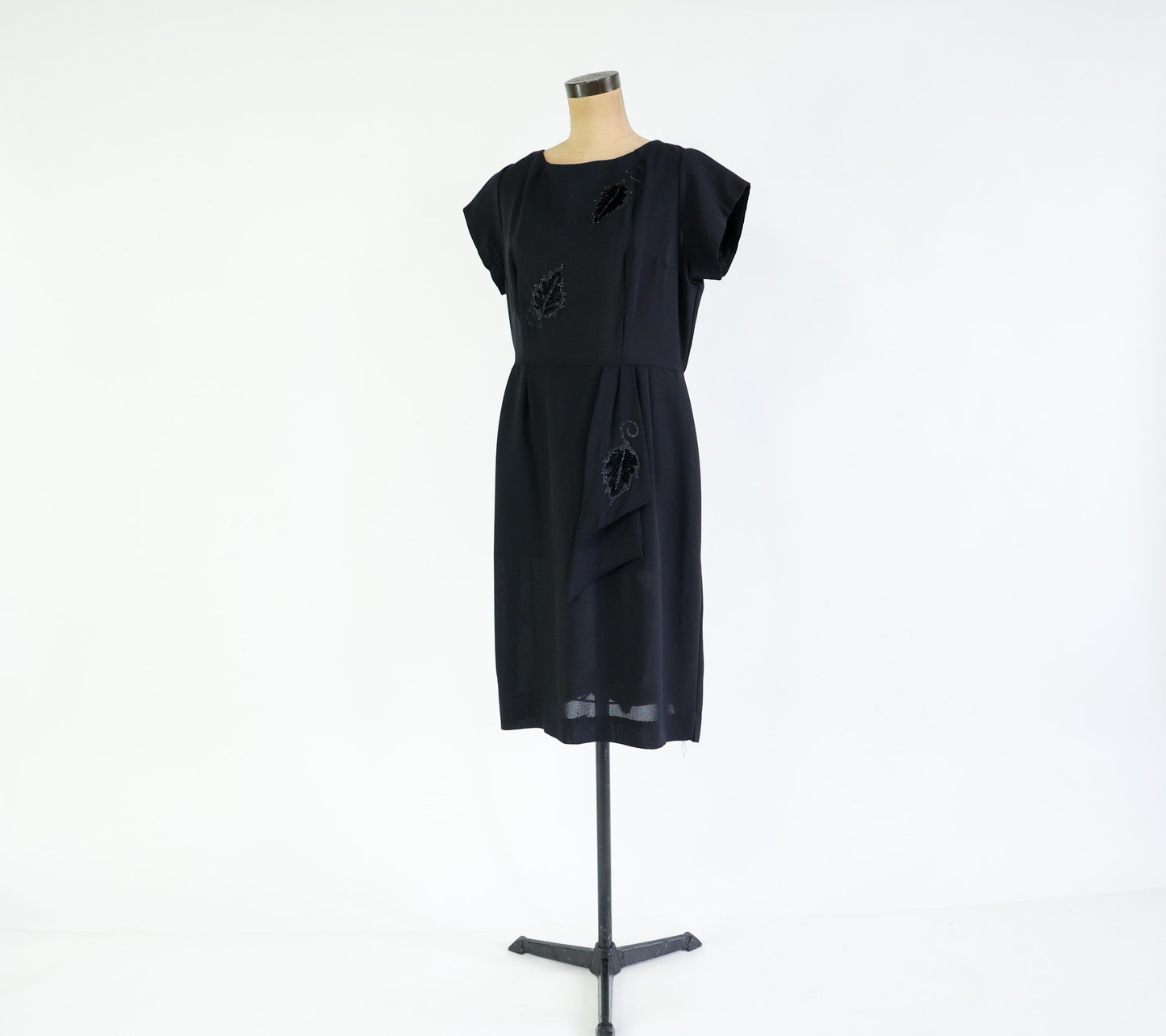 1950s Black Rayon Crepe Dress, Extra Large