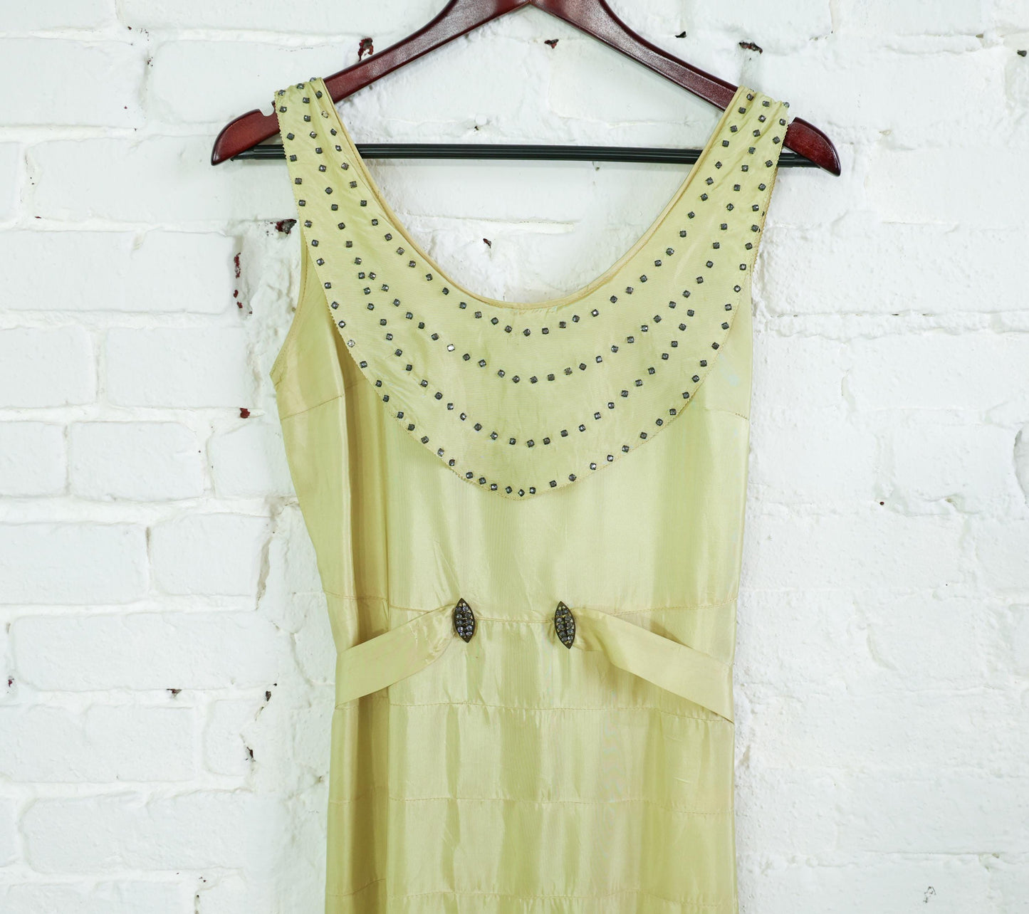 1930s Chartreuse Yellow Taffeta Evening Gown, Extra Small