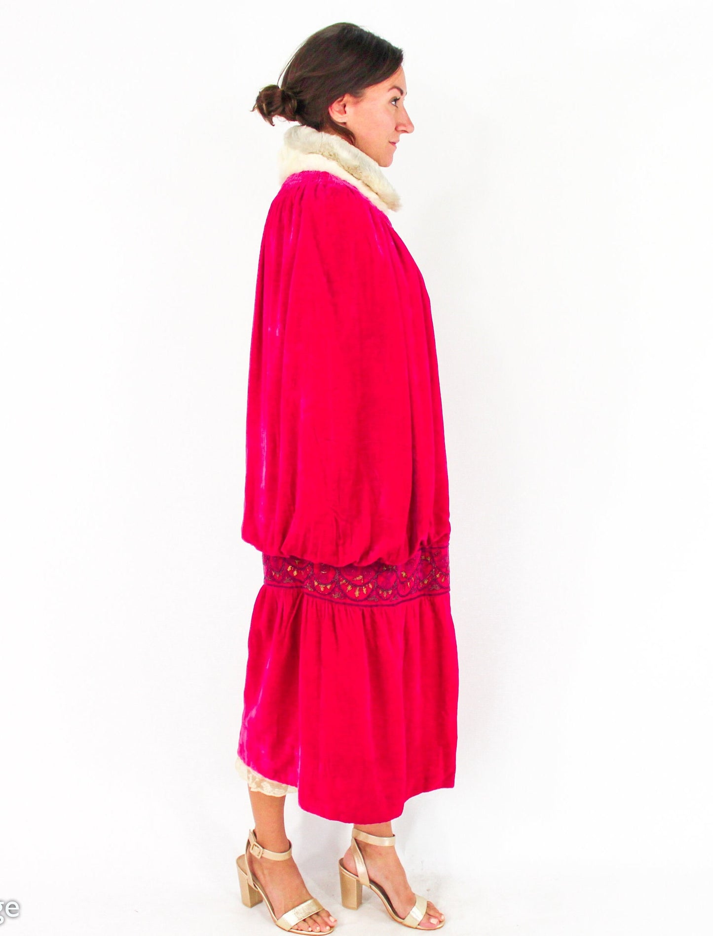 1900s Fuchsia Silk Velvet Cape, Antique Turn of the Century Evening Coat