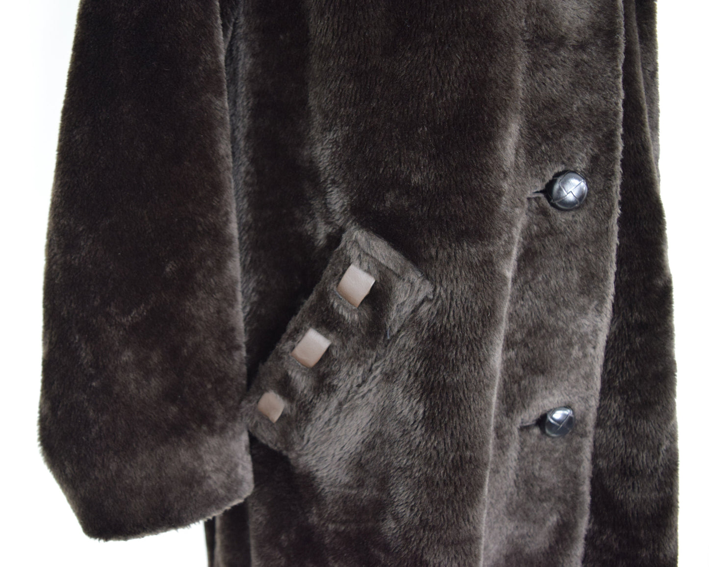 1960s Mod Dark Brown Faux Fur Coat, XXL 50" Bust