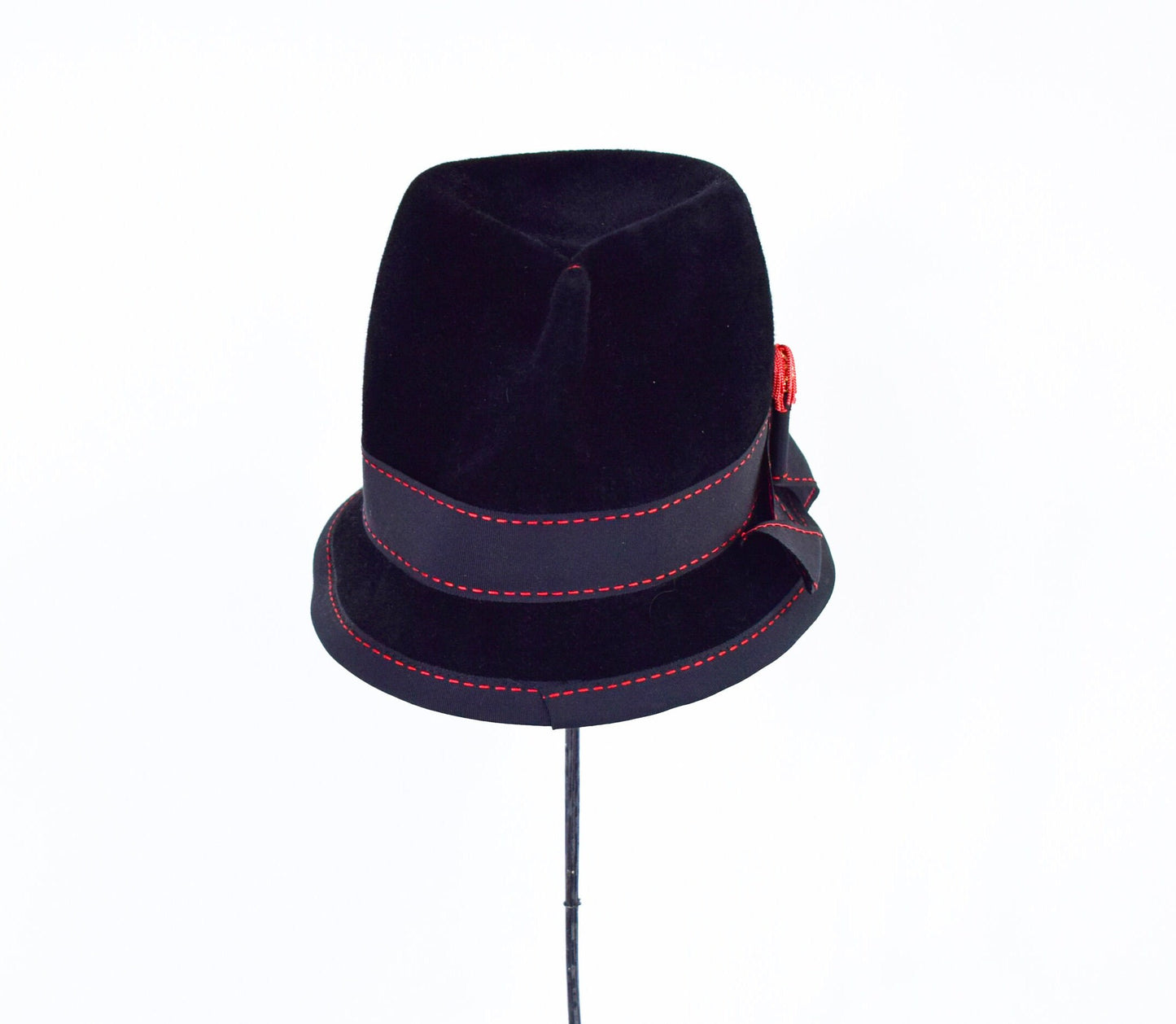 1960s Mr Philippe Black Velour Bucket Hat, Jackie O Style Cloche