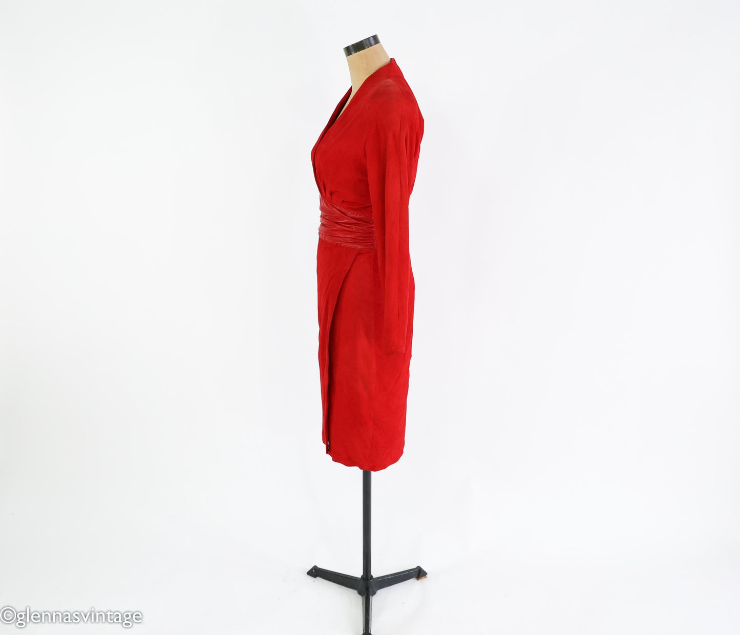 1980s Red Suede Leather Sheath Dress, Small