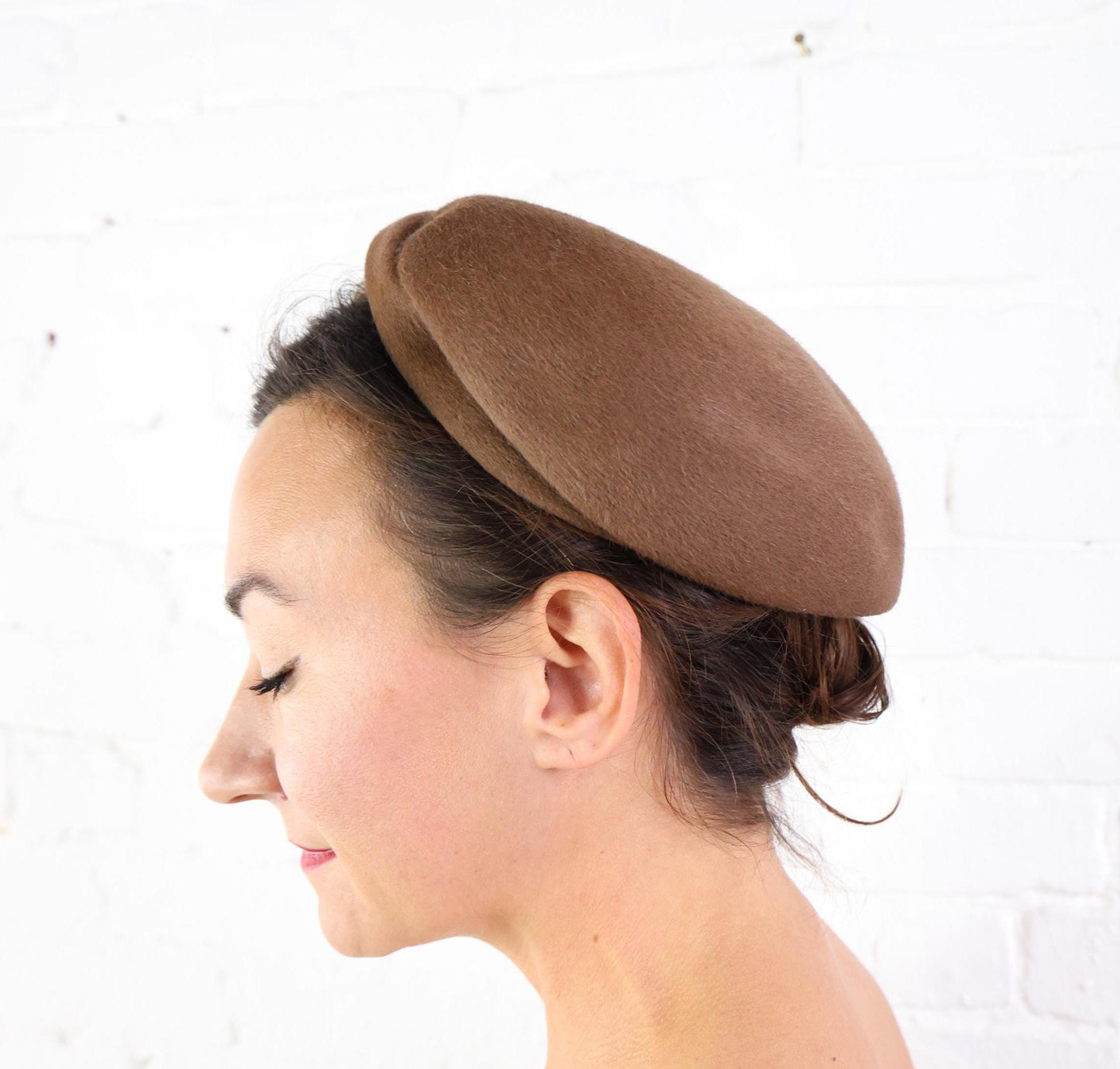 1950s Brown Feather & Wool Beret, Helen Joyce Original Hat