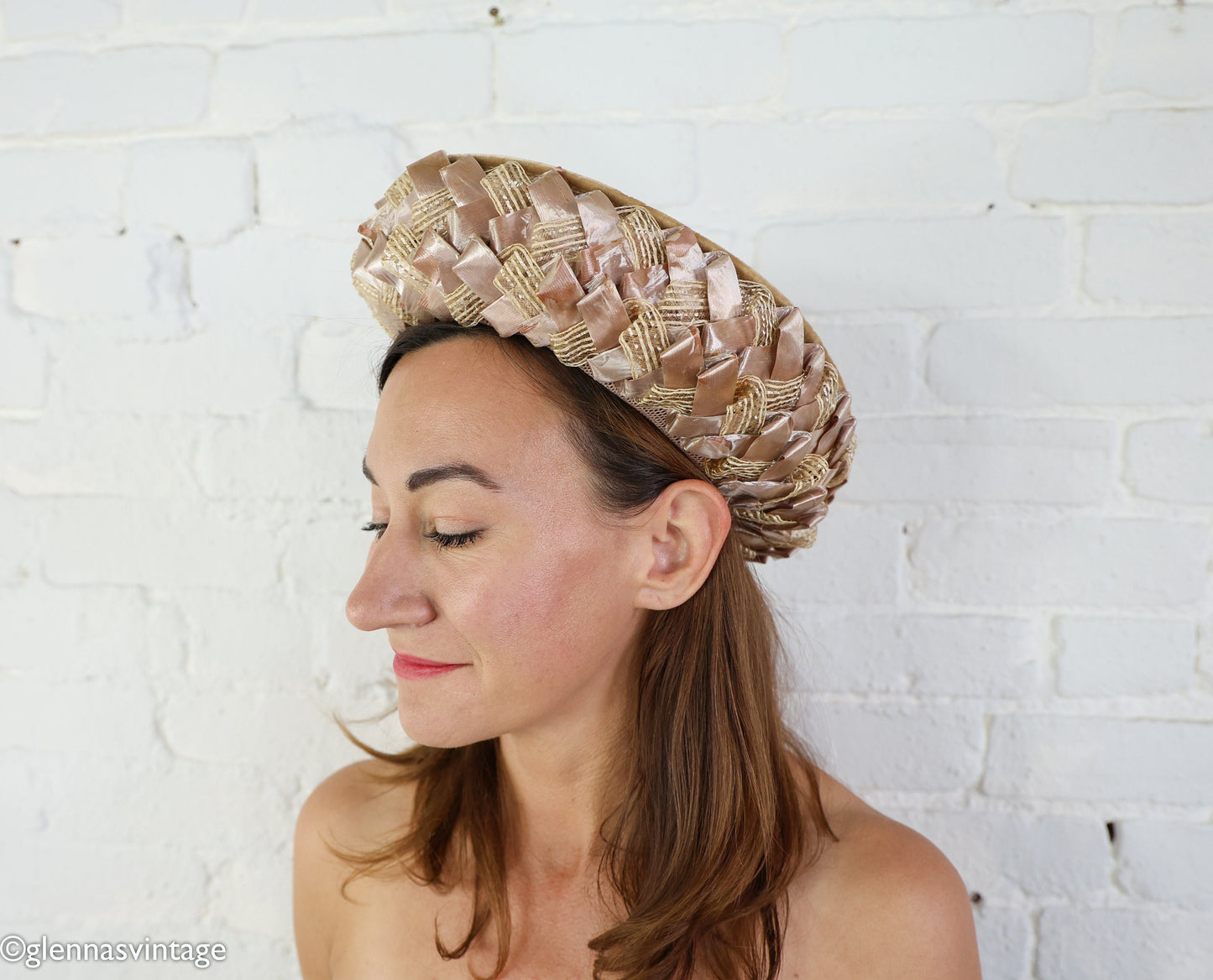 1960s Taupe Woven Saucer Hat