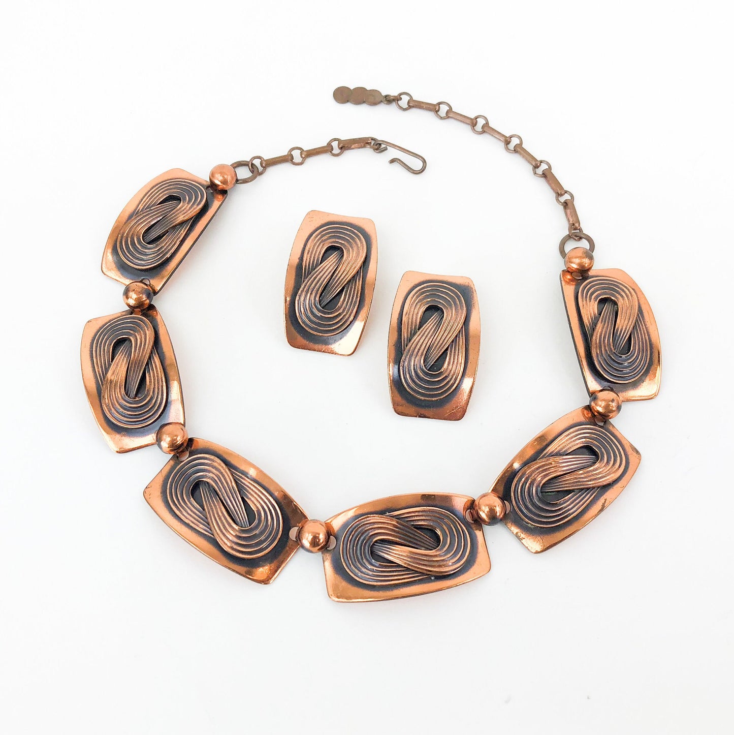 1950s Copper Necklace & Earrings Jewelry Set