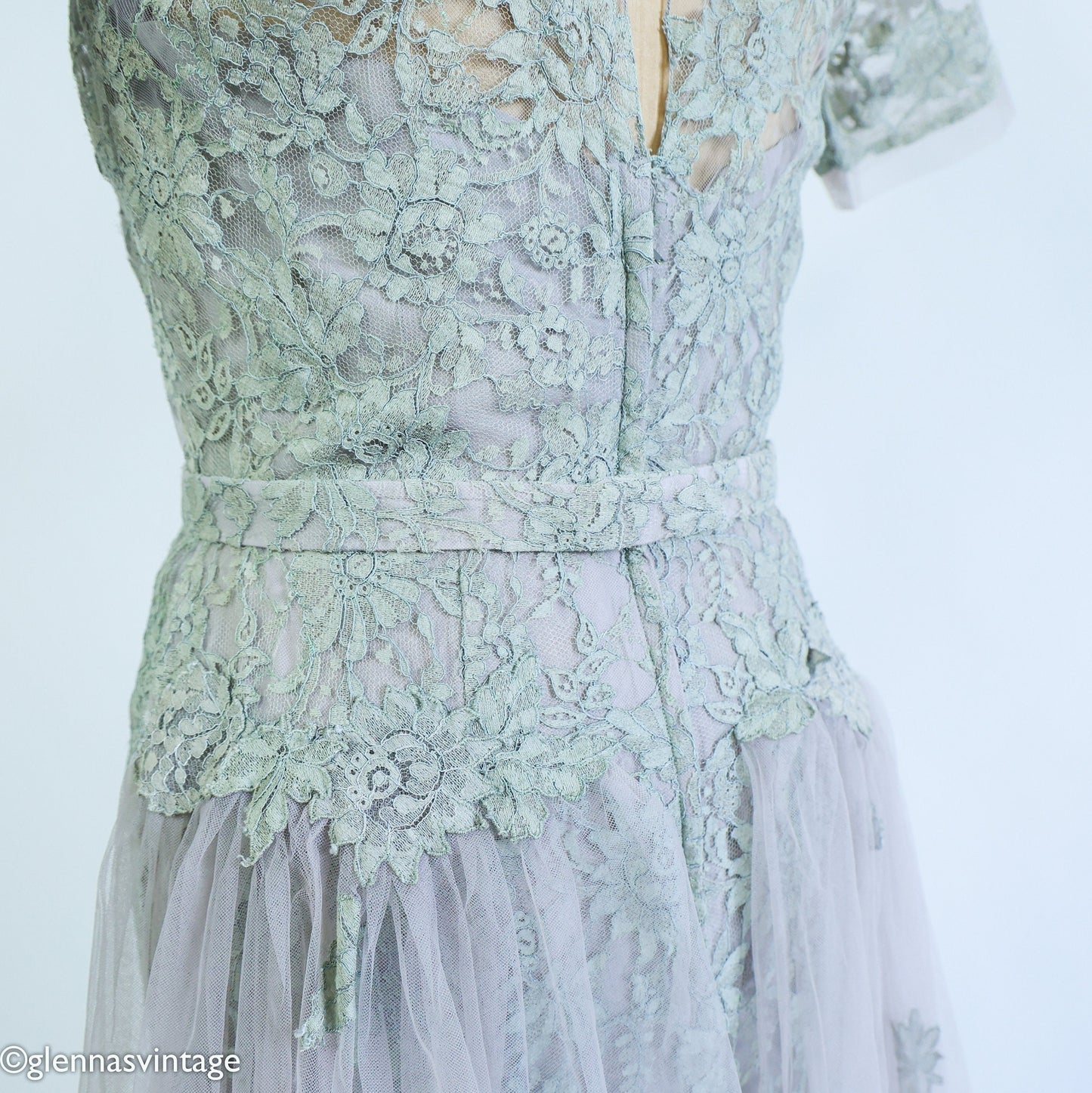 1950s Dove Gray Tulle Tea Party Dress, Small