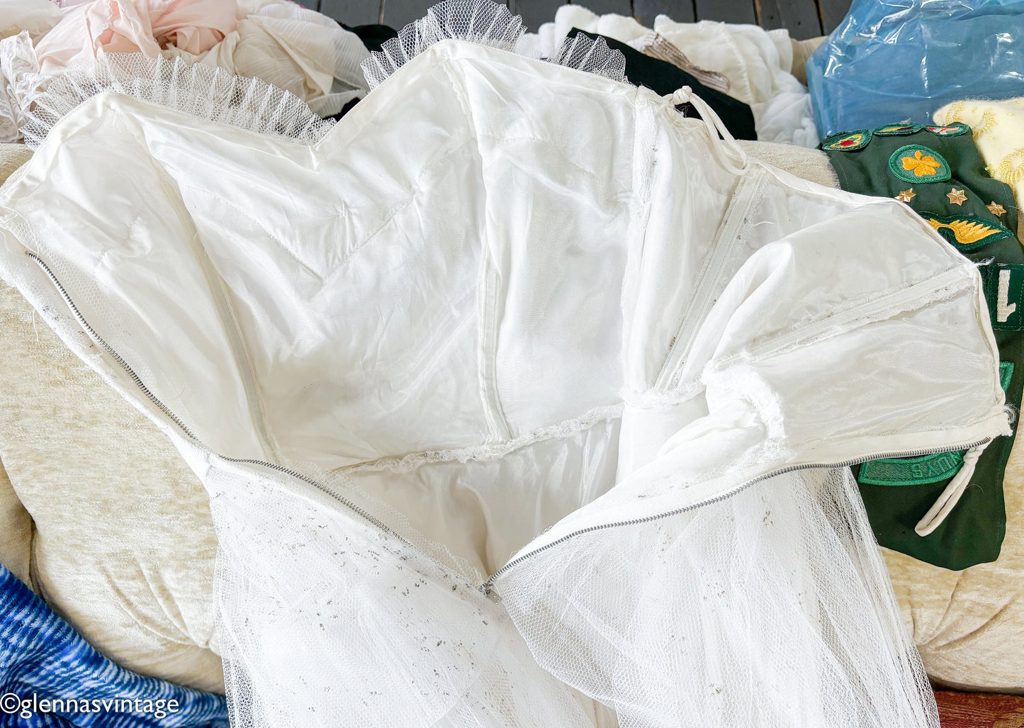 1940s White Tulle Evening Dress, Wedding Gown , XS