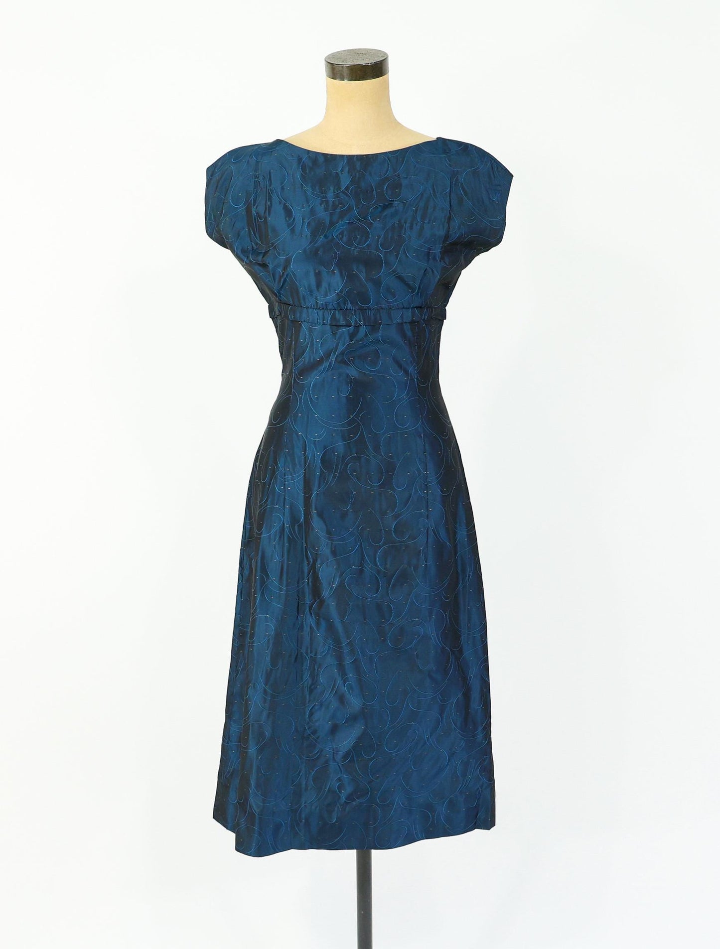 1950s Navy Taffeta Cocktail Dress, Medium