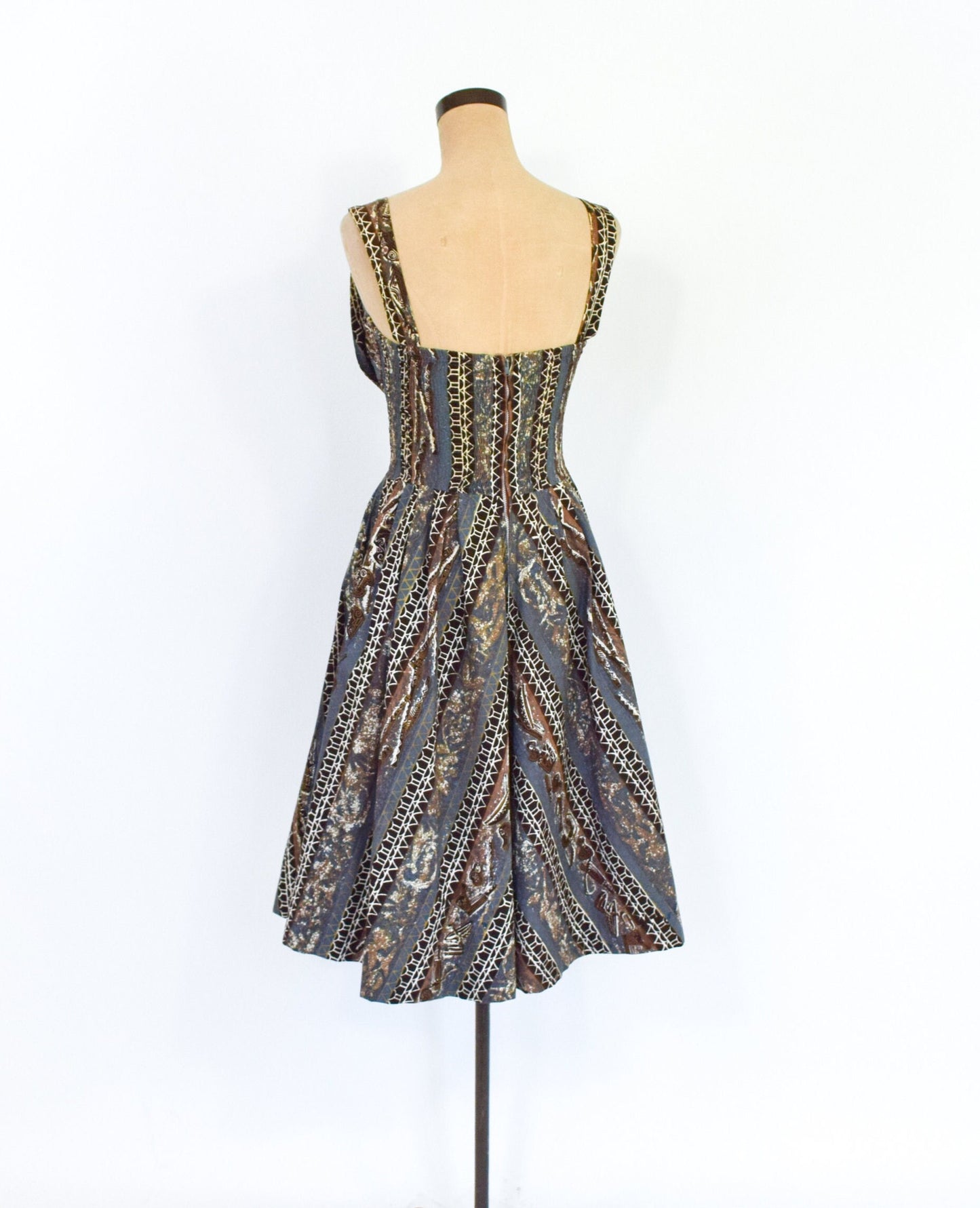 1950s Brown & Grey Hawaiian Tiki Dress, Extra Small