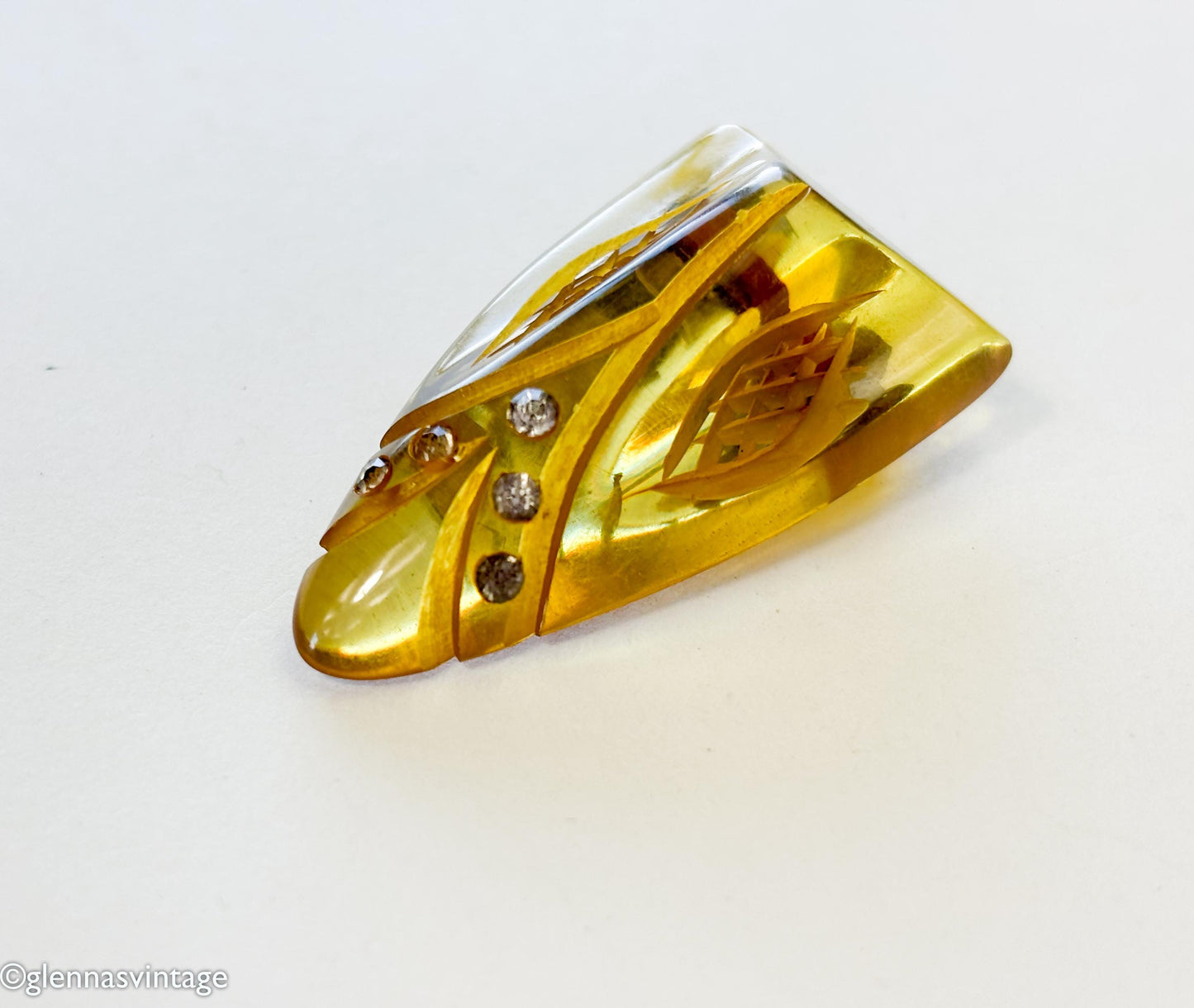 1920s Apple Juice Bakelite Dress Clip | Rhinestone Accent