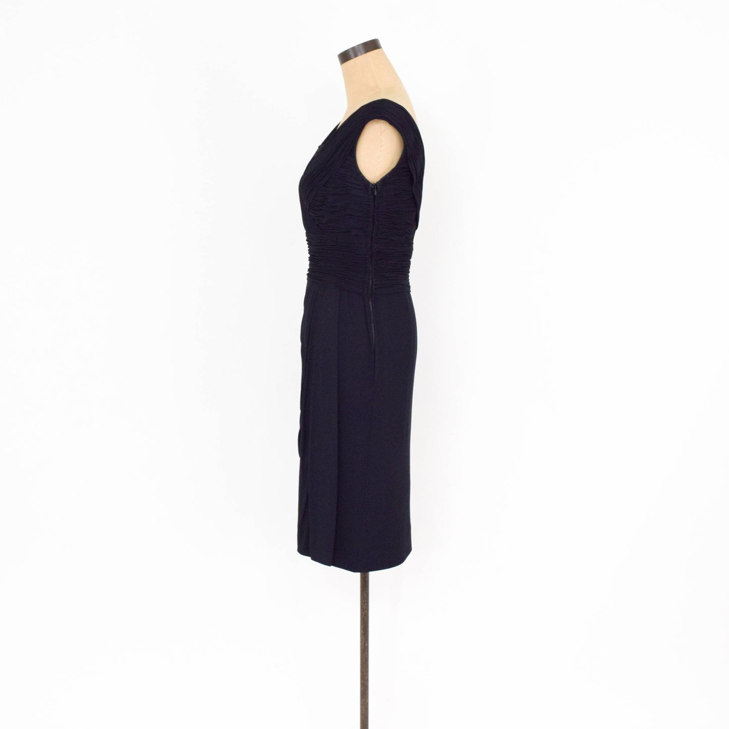 1940s Black Ruched Cocktail Dress | 40s Black Jersey Evening Dress | Wiggle Dress | Schrenders Germany | Medium