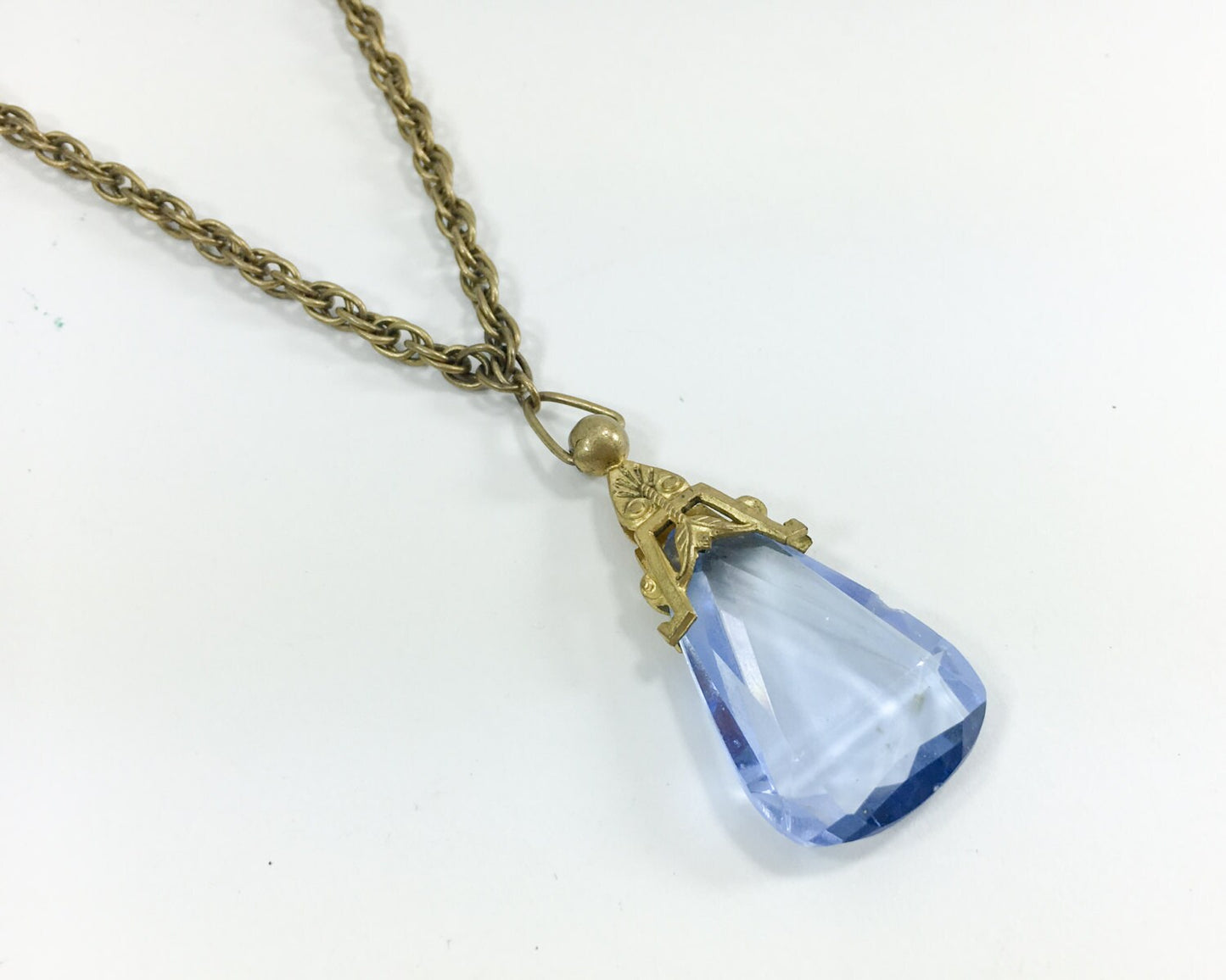 1930s Art Deco Blue Glass Pendant Necklace