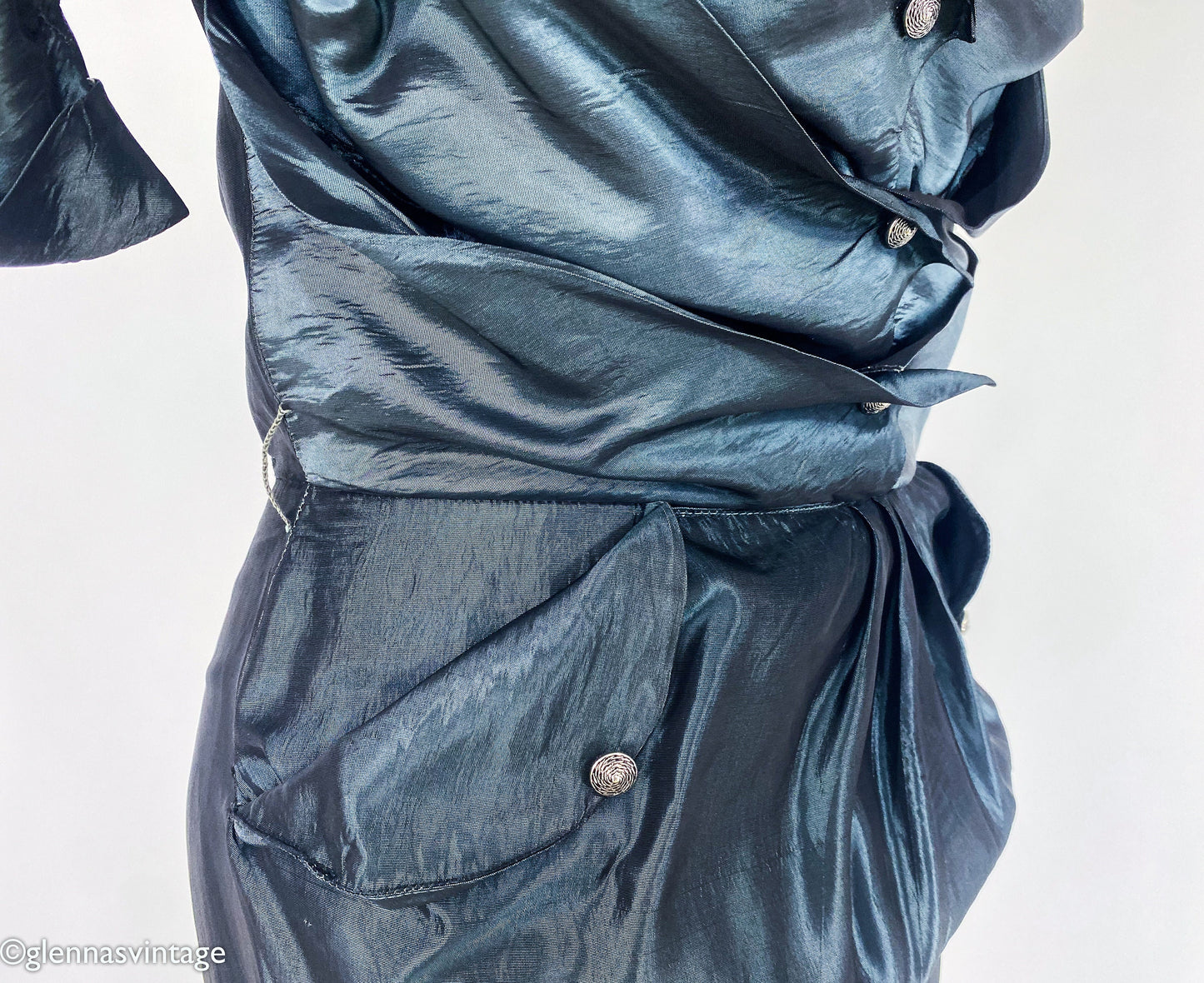 1950s Blue Gray Taffeta Cocktail Dress, Cadillac Original, Small