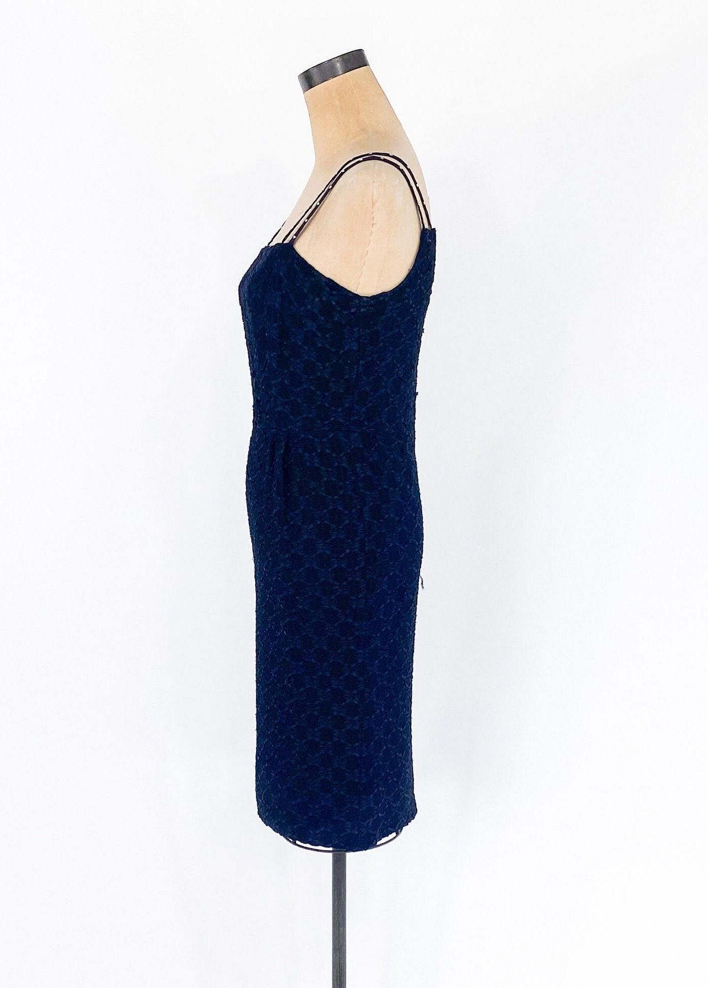 1950s Black Ribbon Lace Party Dress, Small