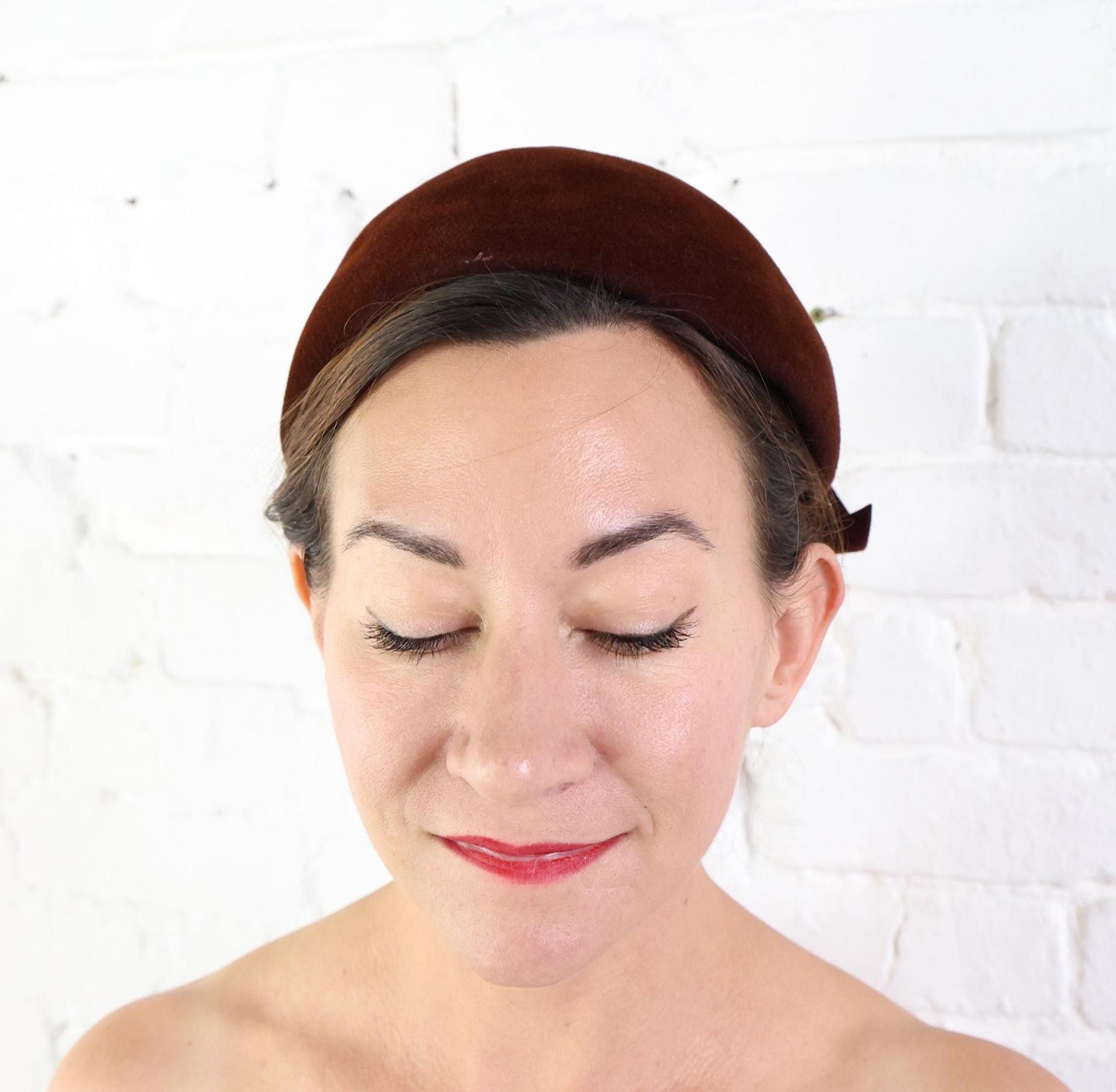 1950s Brown Wool Velour Bow Hat, Gene Doris New York