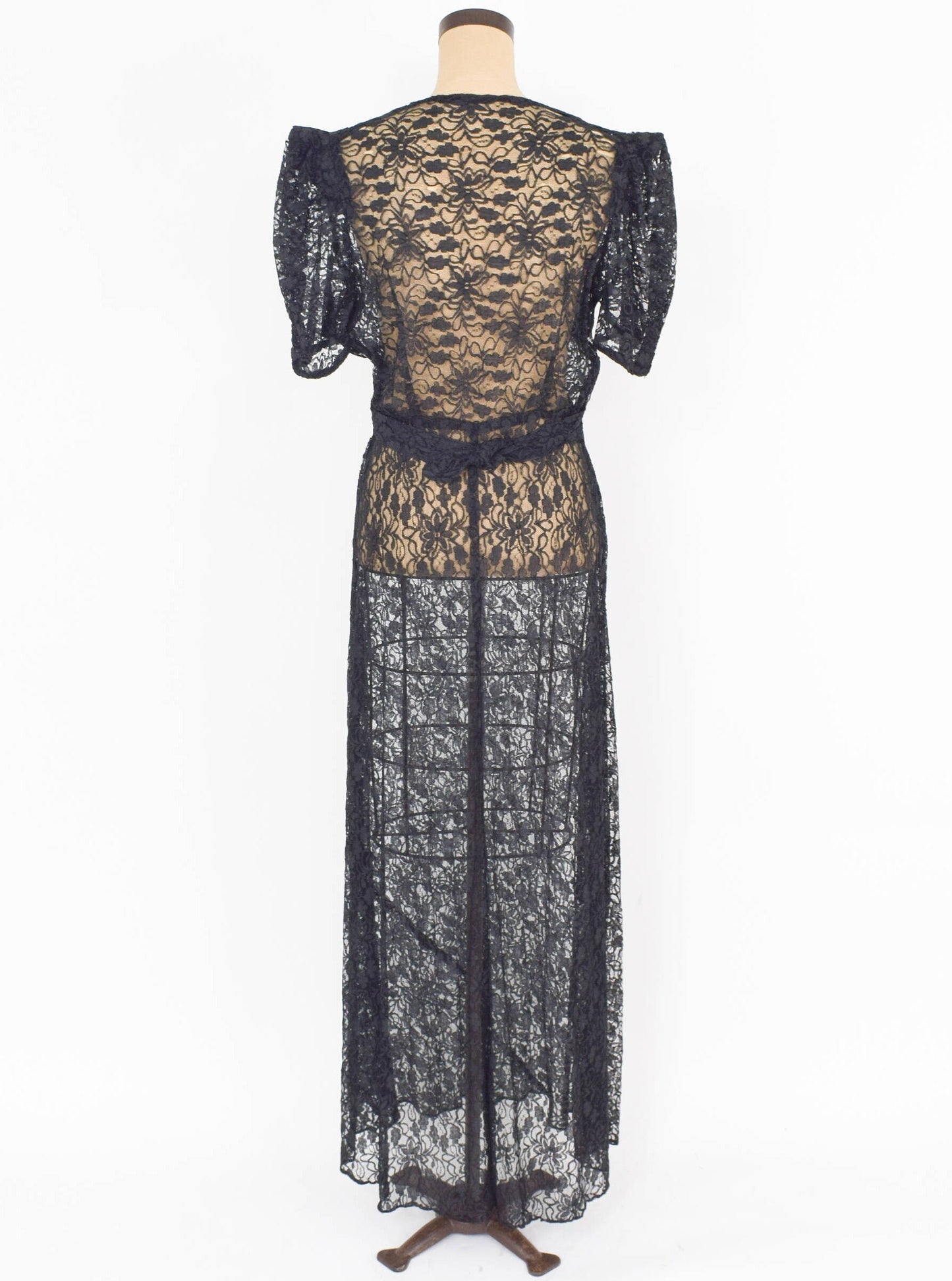 1930s Black Lace Evening Dress | 30s Black Long Floral Lace Bias Cut Dress | Downton Abbey | Large