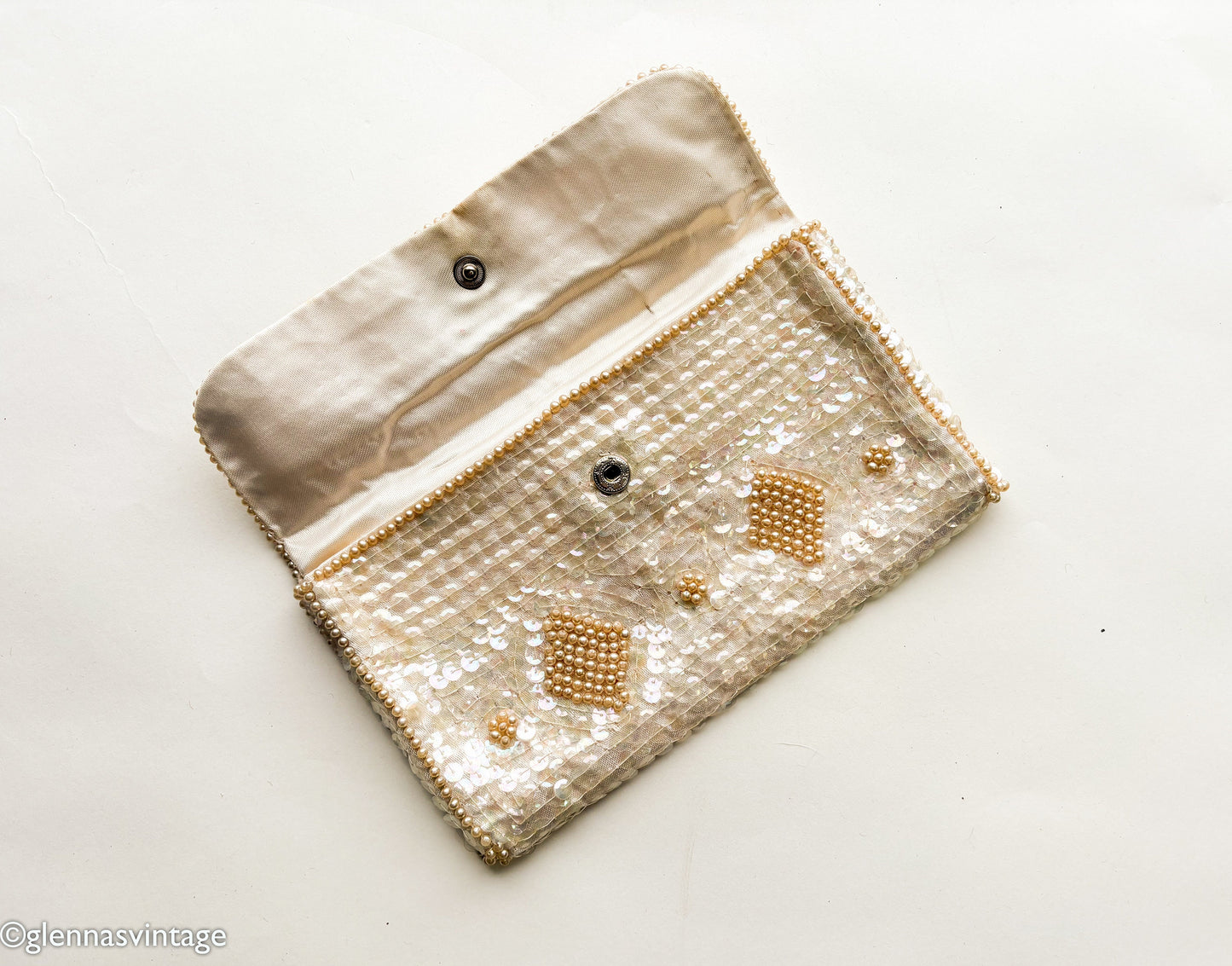 1950s Pearl & Sequin Clutch | 50s Sequin Pearls Handbag | Le Regale