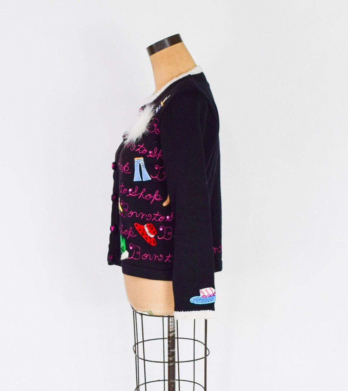 BEREK 1980s Black Cotton Knit Cardigan, Large