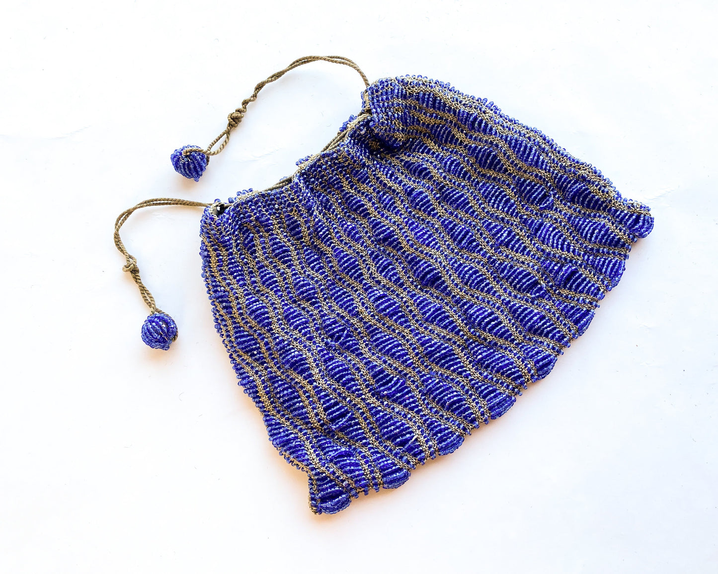 1900s Vintage Blue Beaded Evening Bag | Glass Beads Purse