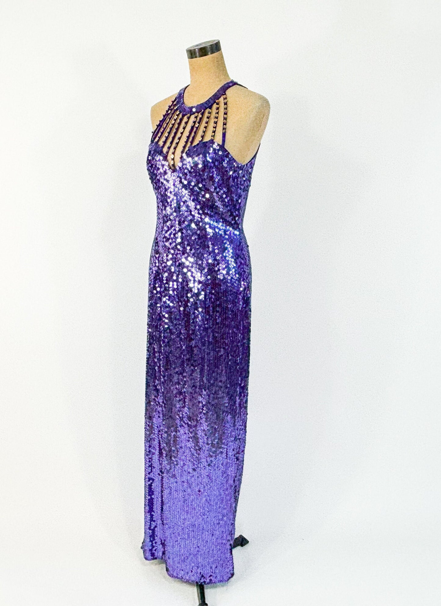 1980s Purple Sequin Evening Dress | Purple Formal & Sweetheart Bodice, M/L