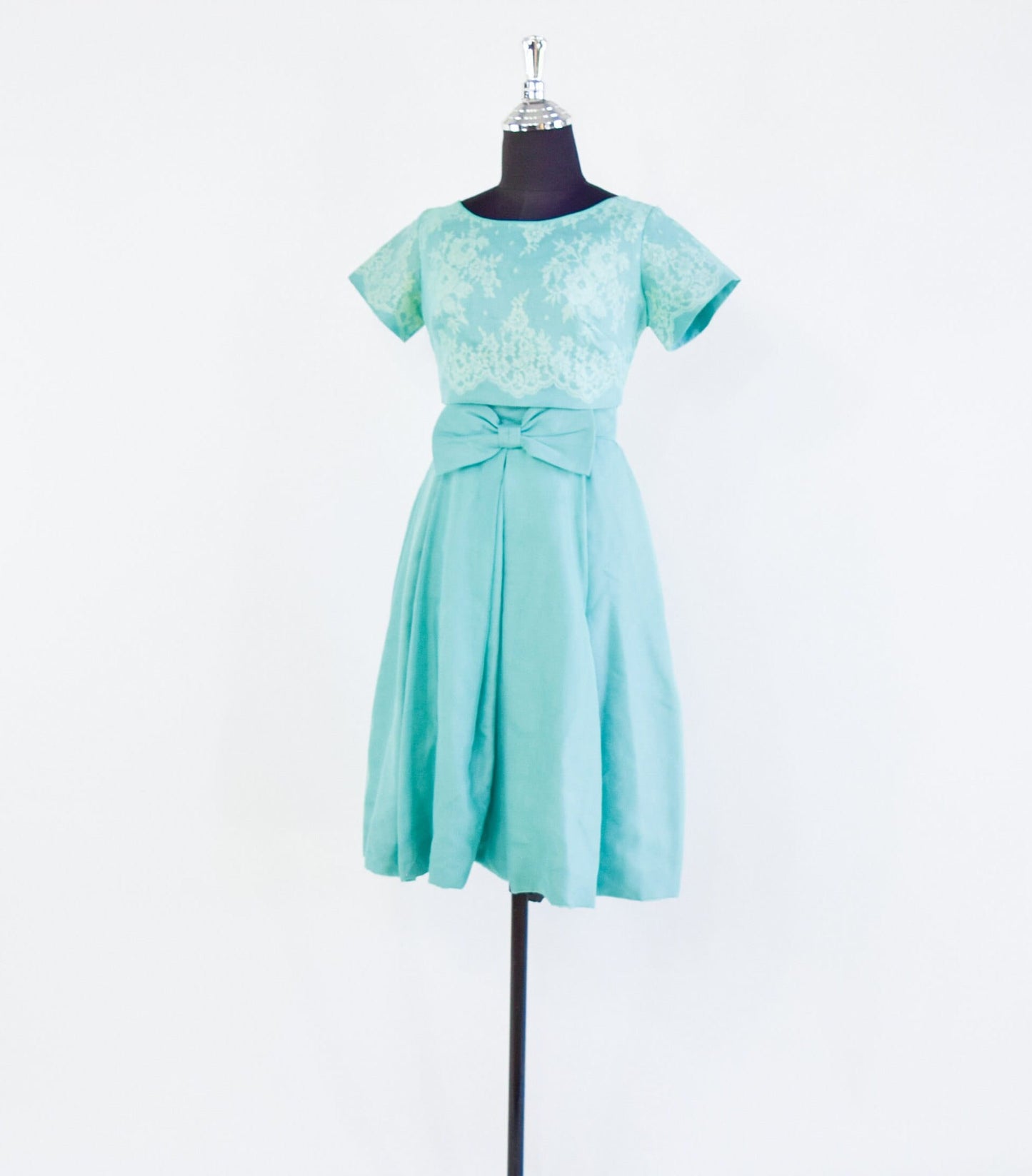1950s Turquoise Taffeta Party Dress & Lace Jacket, Small