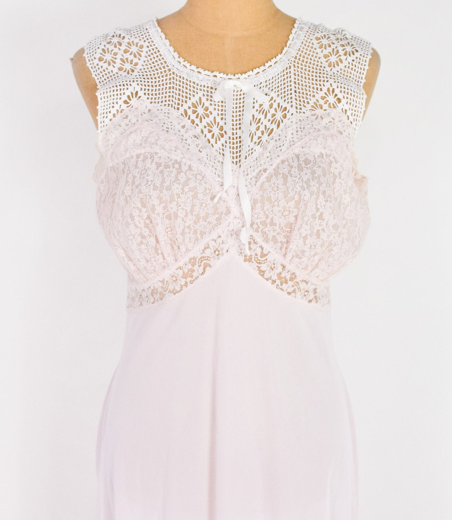 1990s White Crochet Top Dress and 1990s Pink Vintage Fabric Vest