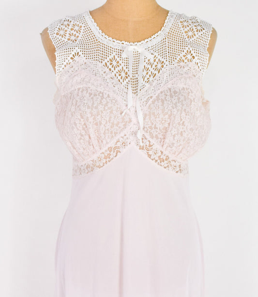 1990s White Crochet Top Dress and 1990s Pink Vintage Fabric Vest