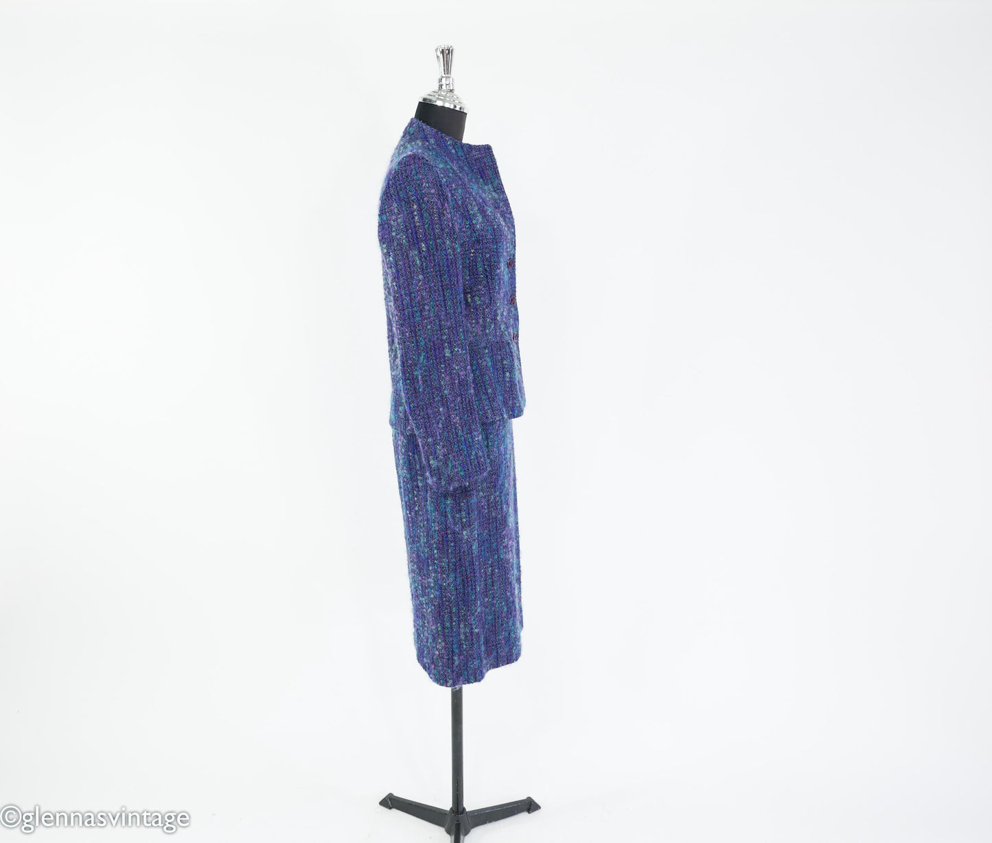 1960s Blue Purple Wool Suit | 60s Purple Wool Tweed Skirt Suit | Jim Baldwin | Medium