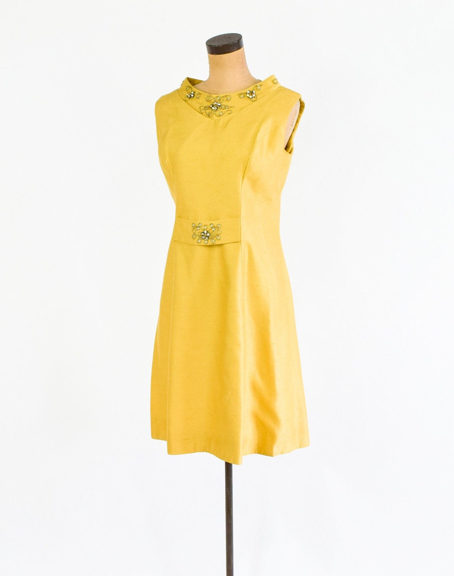 1950s Yellow Silk Shantung Dress, Medium