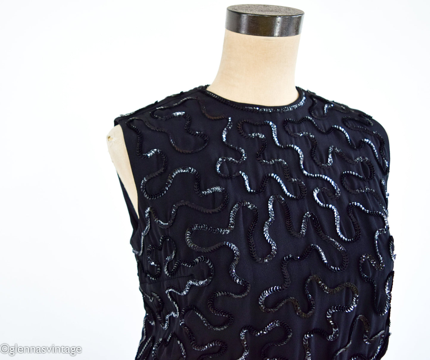 1950s Black Sequin Evening Dress, Small