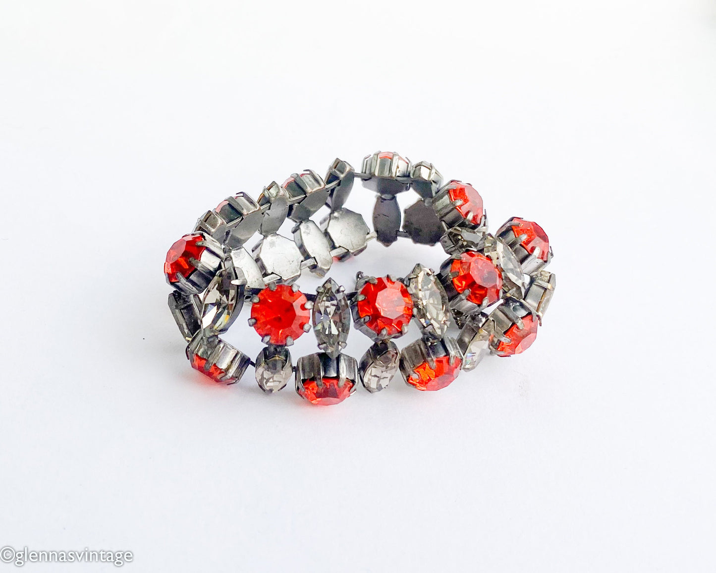 1940s Orange Rhinestone Bracelet | 40s Orange Evening Bracelet | Orange & Smokey Gray Rhinestones Bracelet | Old Hollywood
