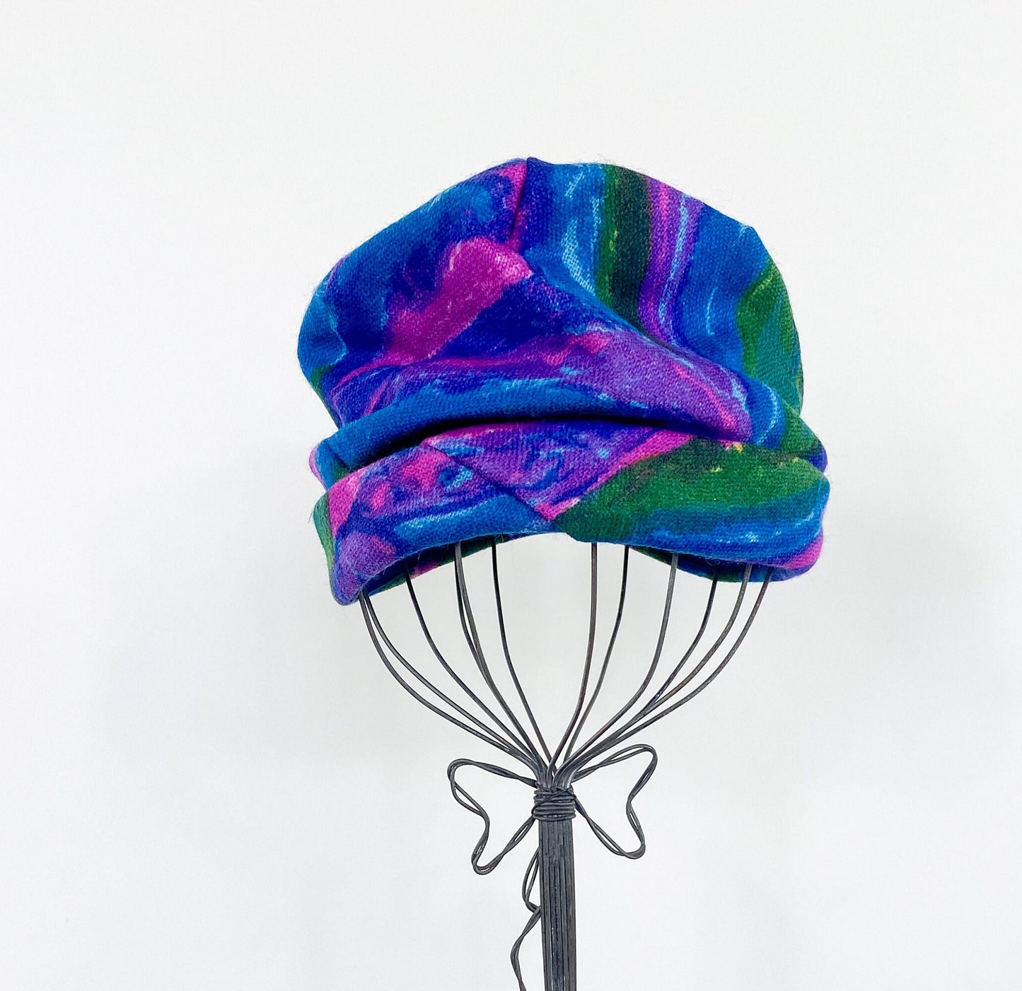 1960s Royal Blue Print Wool Turban Hat