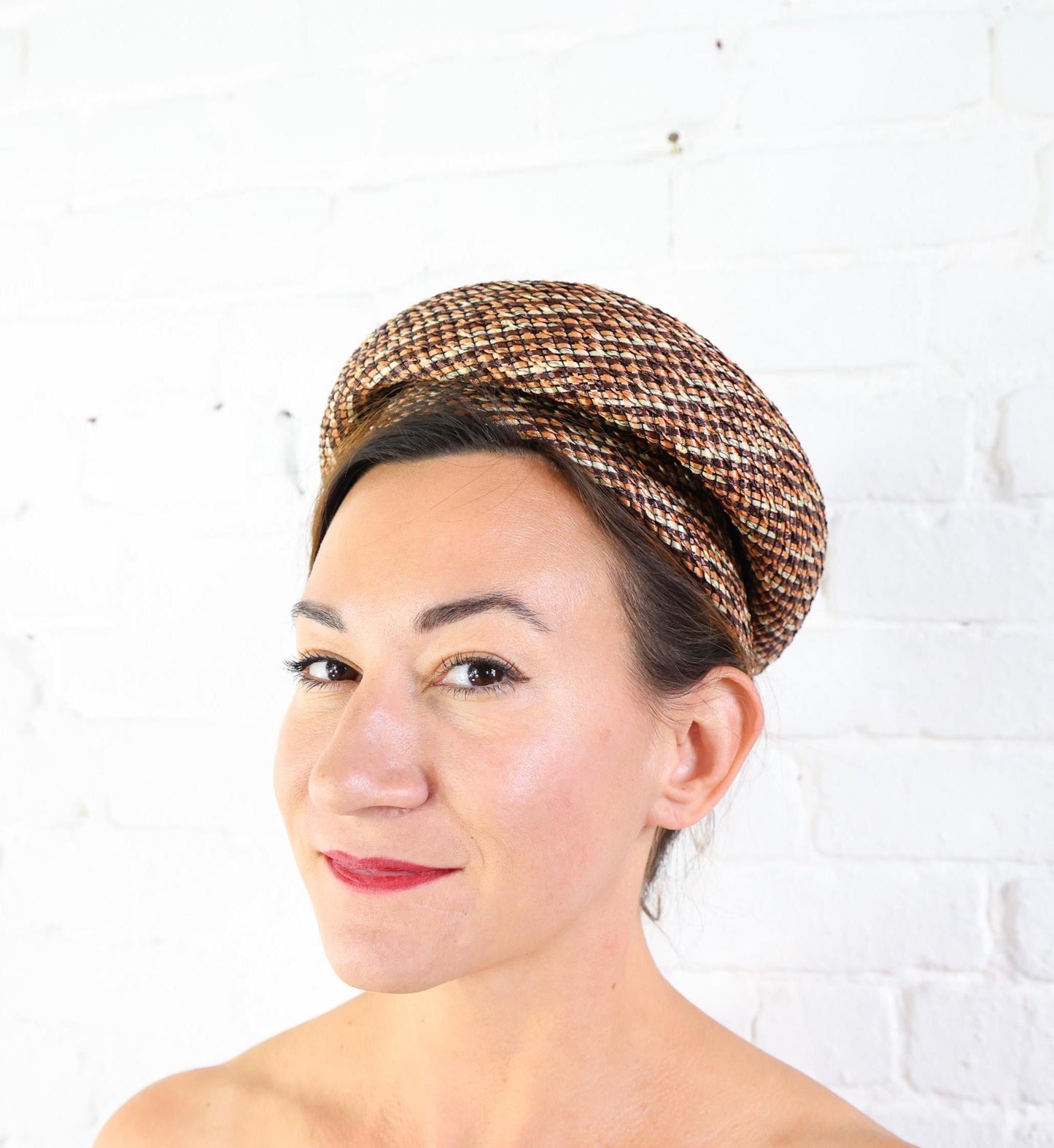 1950s Tweed Woven Straw Hat