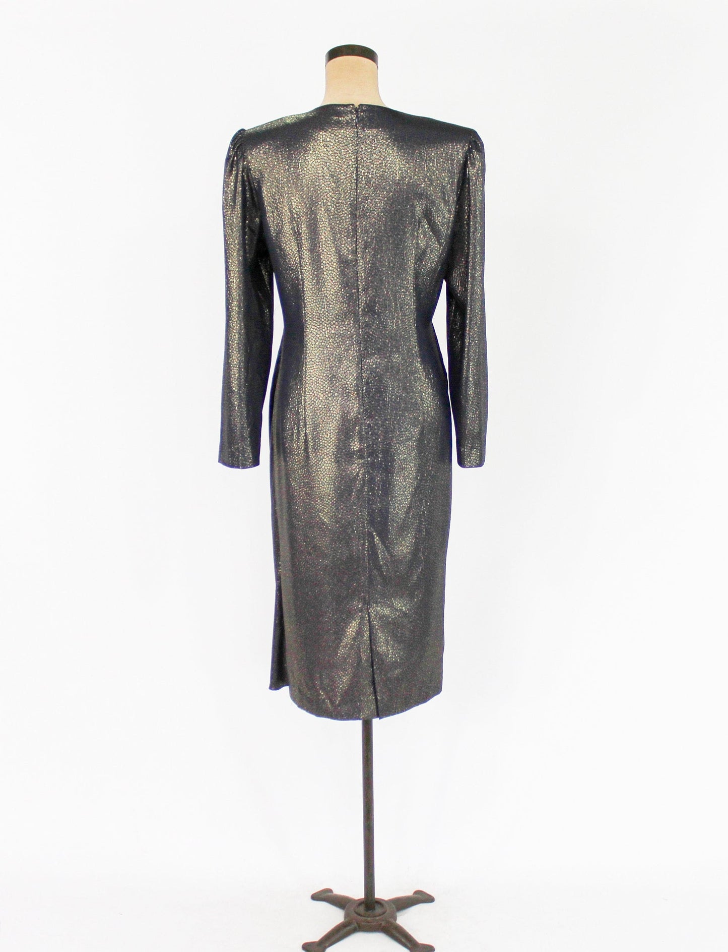 1980s Estevez Black & Gold Evening Dress, Medium