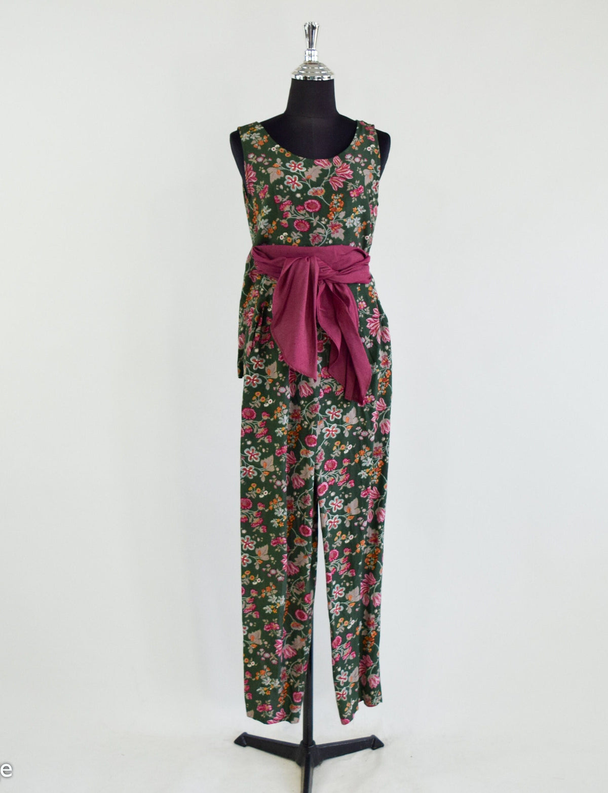 1990s Giorgio Armani Green Floral Pants & Top Set, Small