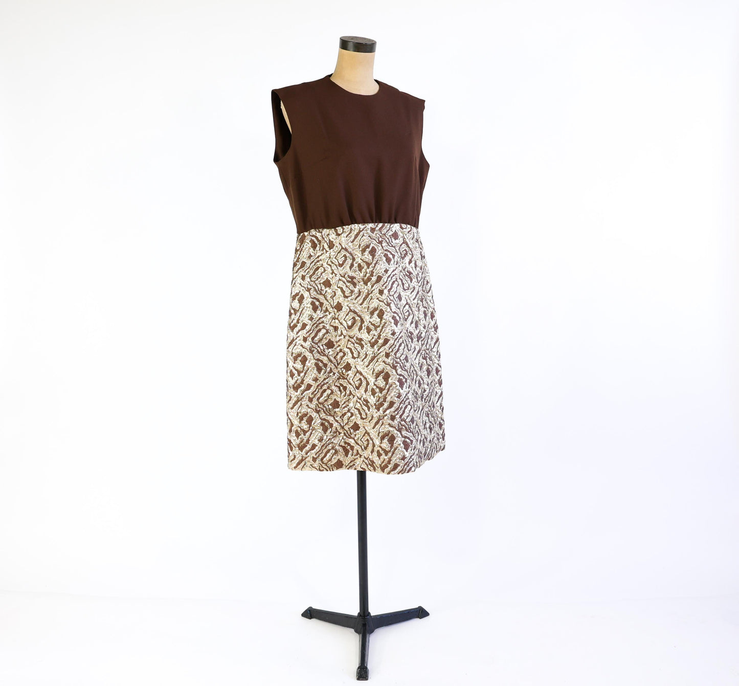 1960s Metallic Gold & Brown Jacquard Dress Set, Extra Large, 34" Waist